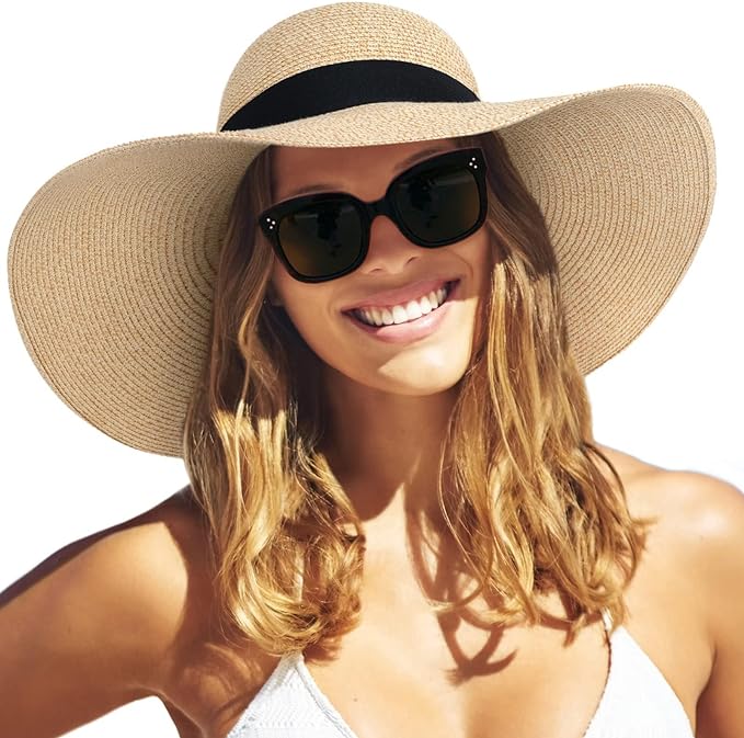 FURTALK Womens Sun Straw Hat Wide Brim UPF 50 Summer Hat Foldable Roll up Floppy Beach Hats for Women