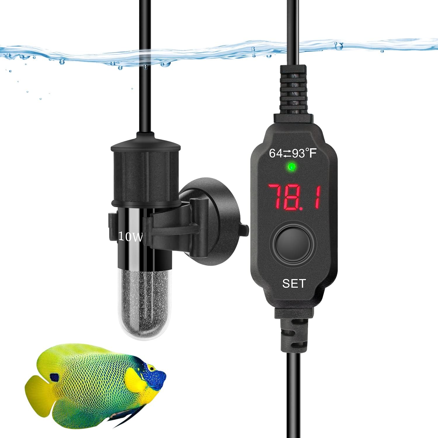 Adjustable Mini Aquarium Heater 0.5/1/2/3 Gallon Submersible Small Fish Tank Heater 10W/20W/30W Digital Display Thermostat External Temperature Controller (10W)