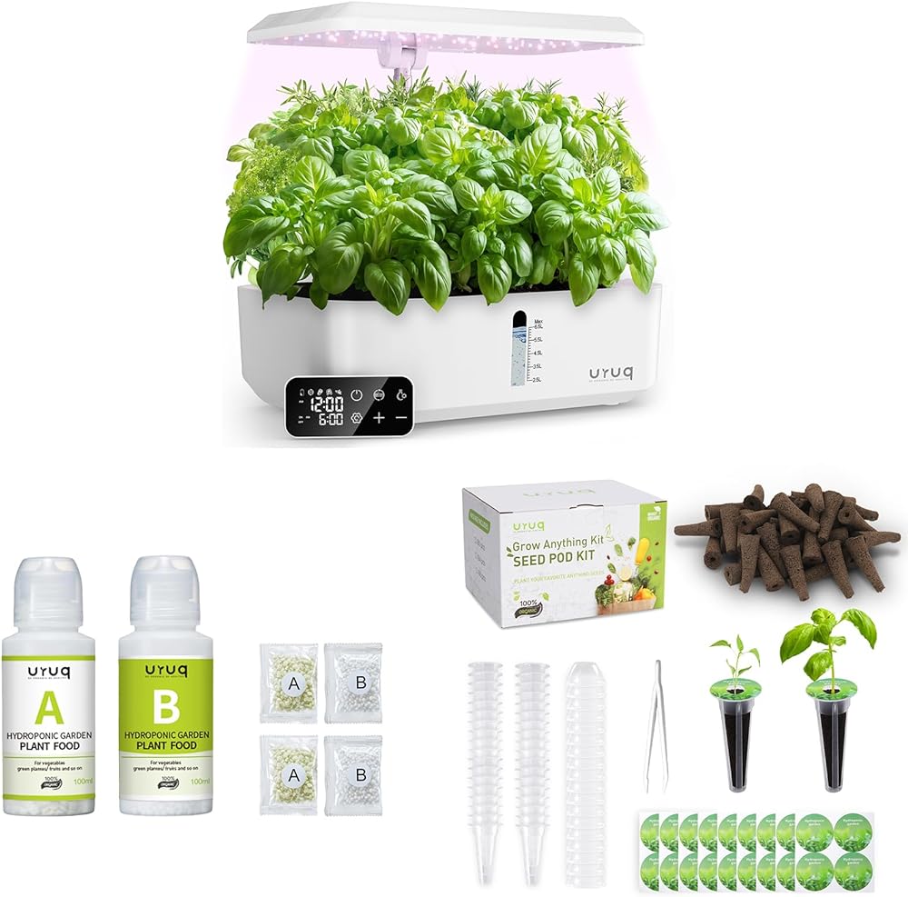 12 Pods Hydroponics Growing System Remote Control White & 140Pcs Hydroponic Pods Supplies & 600ml Plant Food Nutrients