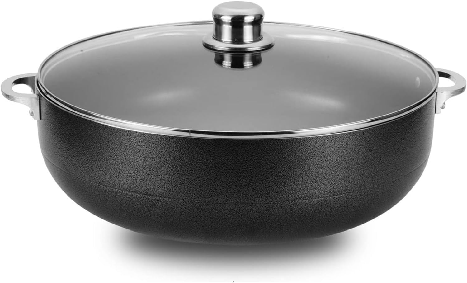 Alpine Cuisine Non-Stick Dutch Oven 11 Quart with Glass Lid | Multi-Purpose Aluminum Caldero for Braising - Boiling - Stewing | Nonstick Coating with Black Finish | Ideal for All Serving Sizes Pot