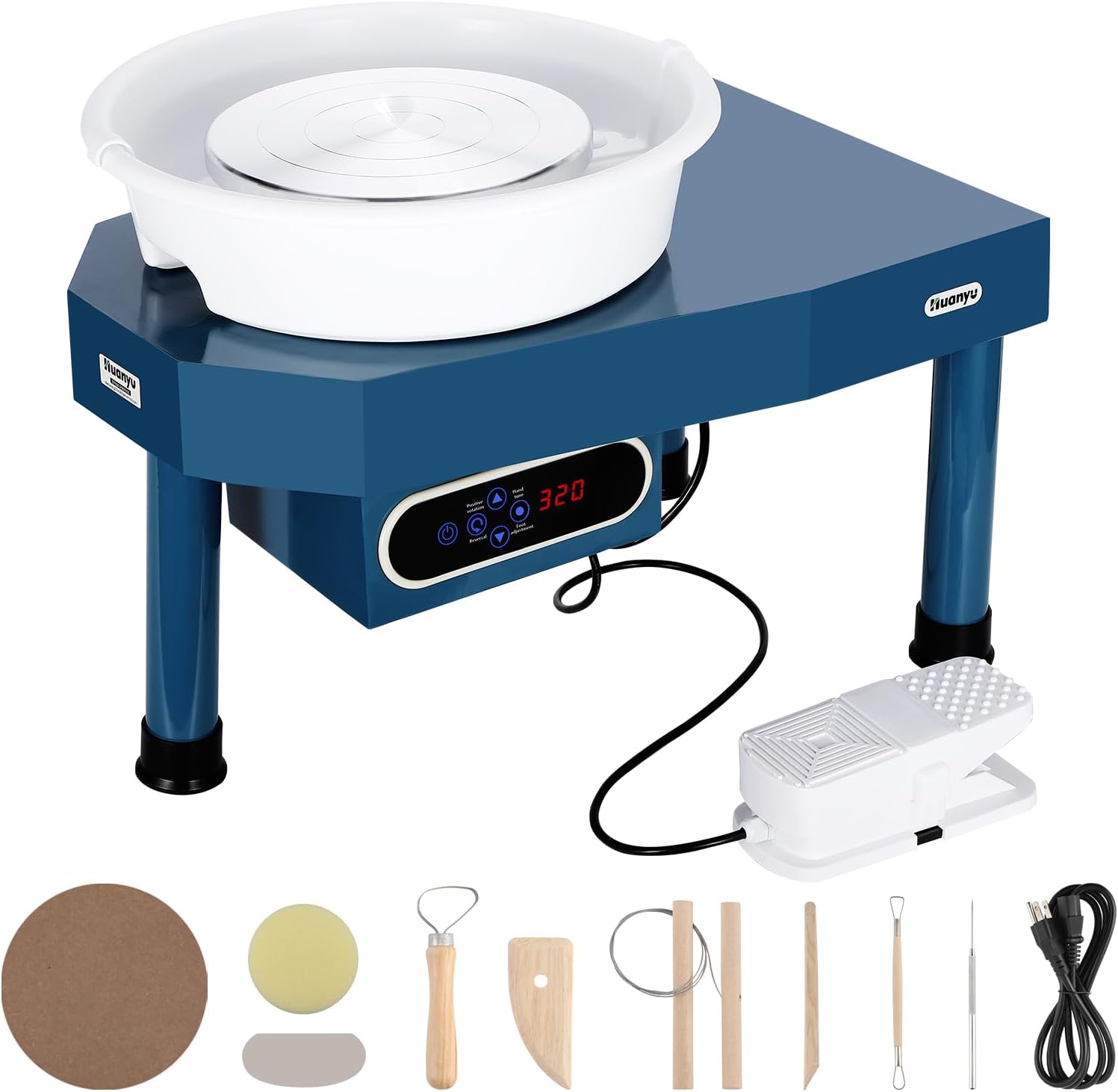 Huanyu Pottery Wheel Ceramic Machine 25CM with Foot Pedal & LCD Screen, Electric Pottery Machine with Detachable Basin for Pottery Studio/Home DIY/Pottery School Christmas Gift (110V for Adults)