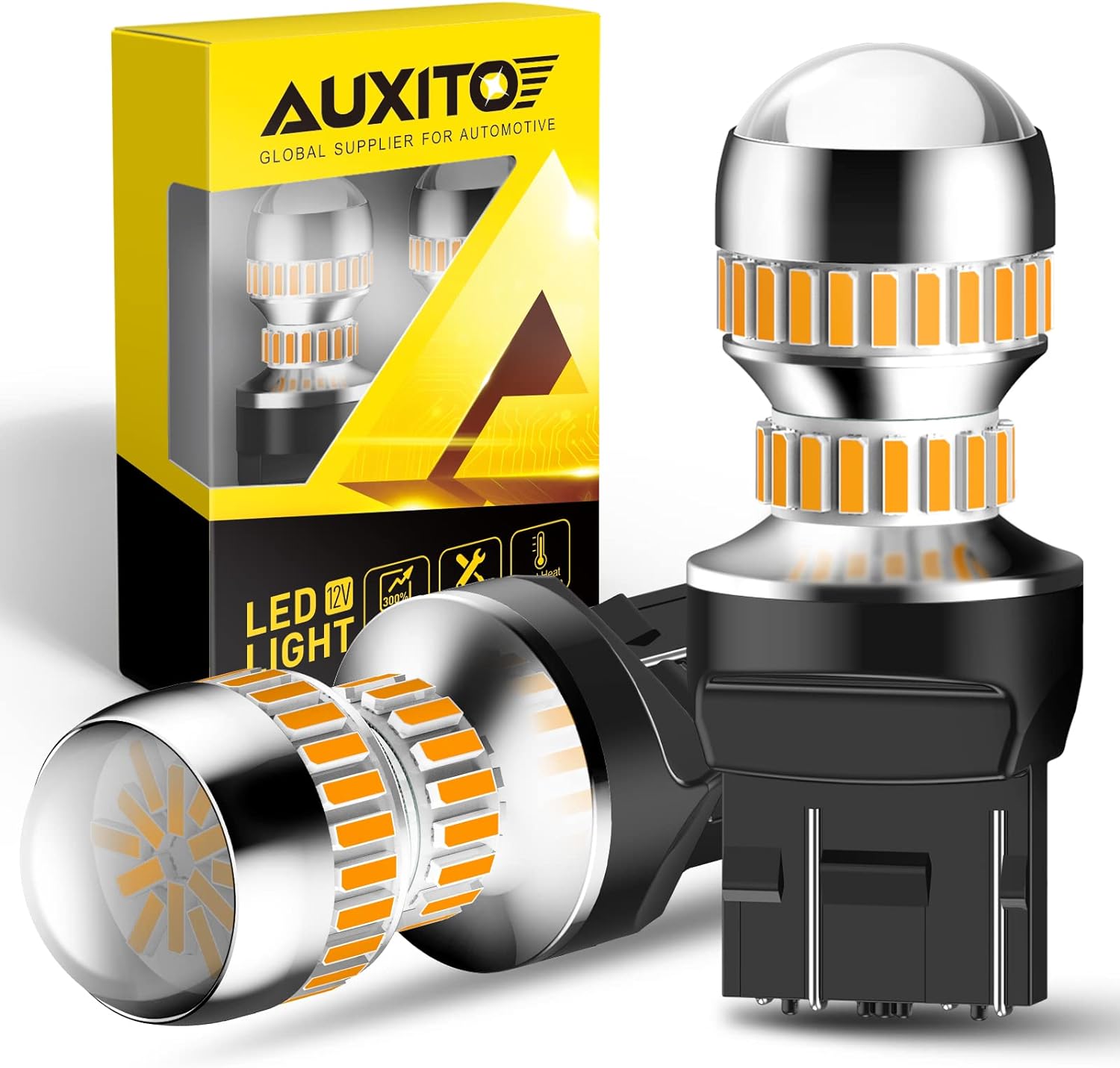 AUXITO LED Turn Signal Lights Tail Lights 7443 7440 T20 7440A LED Bulbs Amber Yellow Bright 7441 7444 7444NA W21W LED Replacement Light for Front Rear Turn Signal Marker Blinker Lights(Pack of 2)