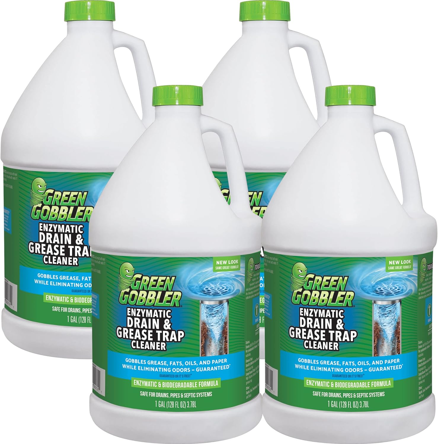 Green Gobbler ENZYMES for Grease Trap & Sewer - Controls Foul Odors & Breaks down Grease, Paper, Fat & Oil in Sewer Lines, Septic Tanks & Grease Traps (4 Gallon Case)