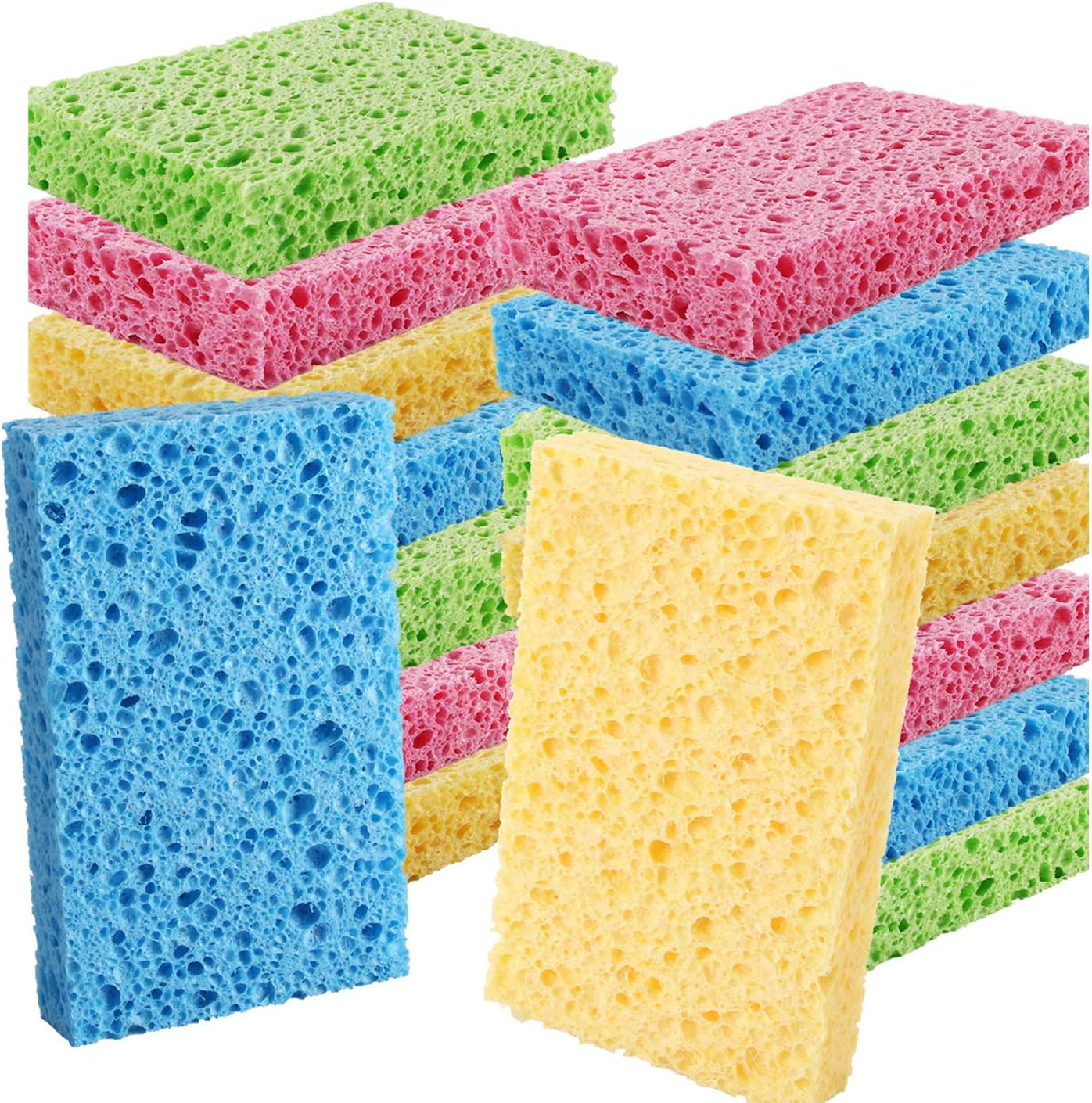 Cleaning Scrub Colored Sponge,Non-Scratch Kitchen Cellulose Dishwashing Sponge,16Pack Biodegradable Natural Sponge