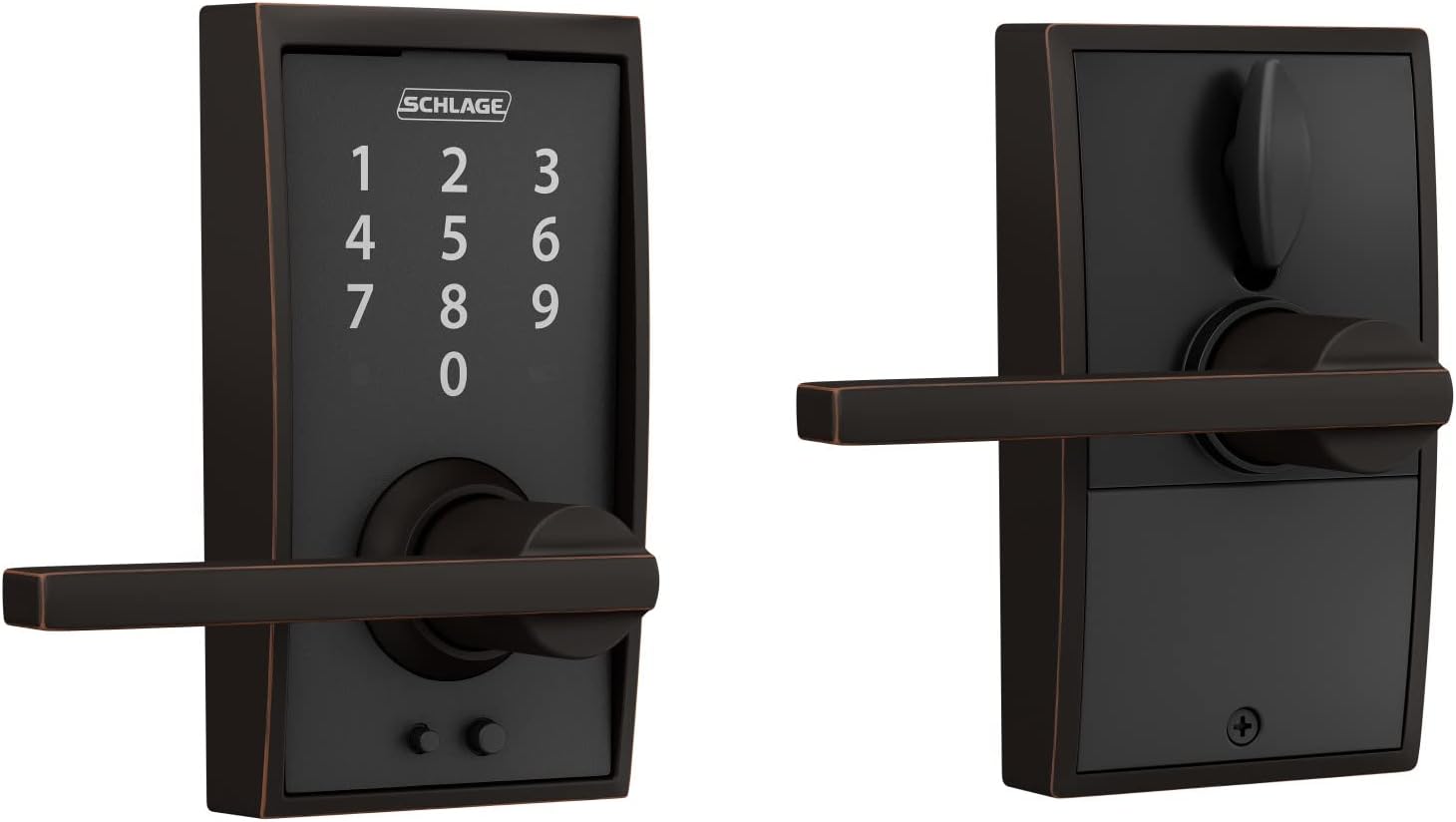 Schlage FE695 CEN 716 LAT Touch Century Lock with Latitude Lever, Electronic Keyless Entry Lock, Aged Bronze