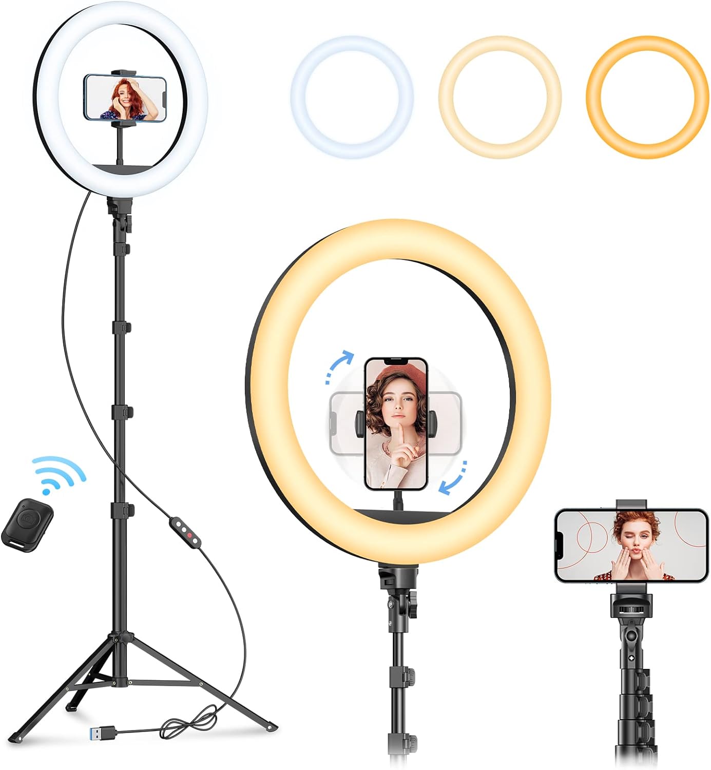 Weilisi 12%22 Selfie Ring Light with 63%22 Tripod Stand, Dimmable LED Ring Light with Phone Holder and Wireless Remote, %5b2-in-1%5d Ring Light %26 Selfie Stick for Photography%2fMakeup%2fLive Stream%2fYouTube