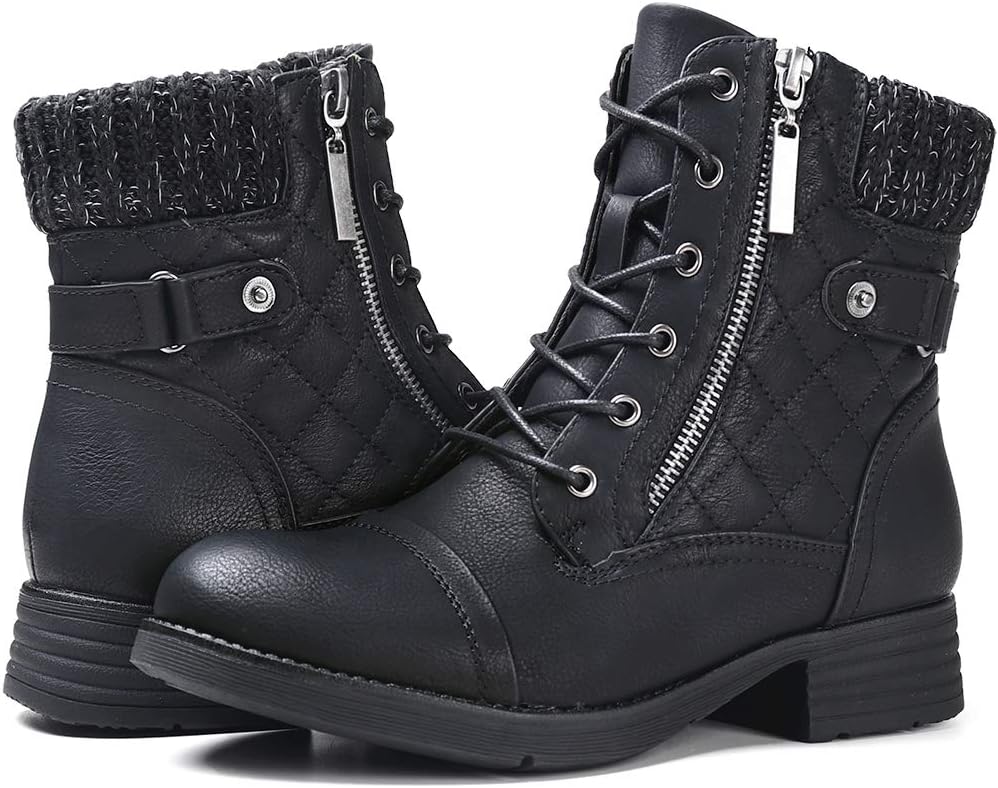 STQ Women's Combat Boots Lace up Ankle Booties