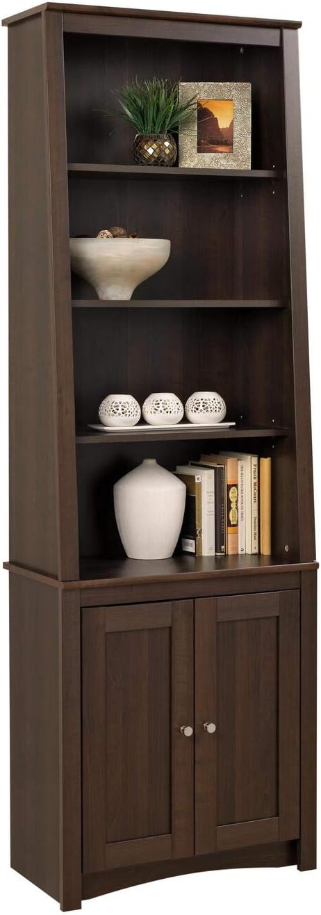 PREPAC Espresso Tall Slant-Back Bookcase with 2 Shaker Doors