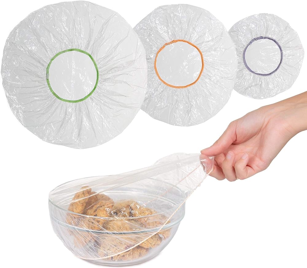 100 Reusable Bowl Covers - Food Cover Stretch Edging, Stretchable Plastic Wrap, Elastic Storage Wraps for Storage Containers  Available in 3 Sizes