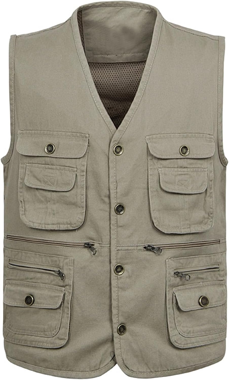 Flygo Men' Casual Cotton Outdoor Work Safari Travel Photo Vest with Multi Pockets