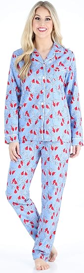 PajamaMania Women' Cotton Flannel Long Sleeve Button-Down Pajamas PJ Set