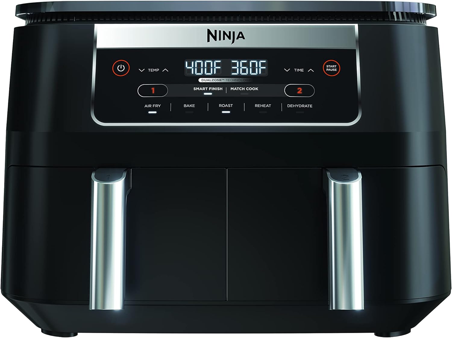 Ninja+DZ090+Foodi+6+Quart+5-in-1+DualZone+2-Basket+Air+Fryer+with+2+Independent+Frying+Baskets%2c+Match+Cook+%26+Smart+Finish+to+Roast%2c+Bake%2c+Dehydrate+%26+More+for+Quick+Snacks+%26+Small+Meals%2c+Black