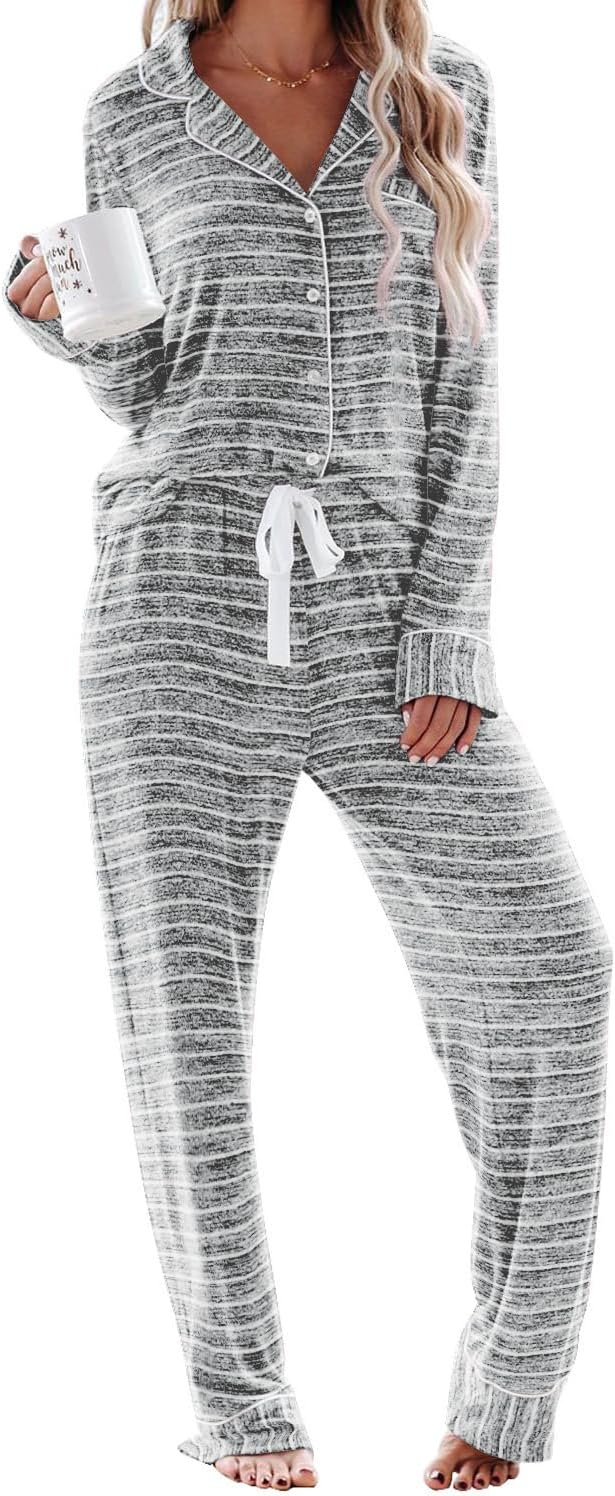 Aamikast Women' Pajama Sets Long Sleeve Button Down Sleepwear Nightwear Soft Pjs Lounge Sets