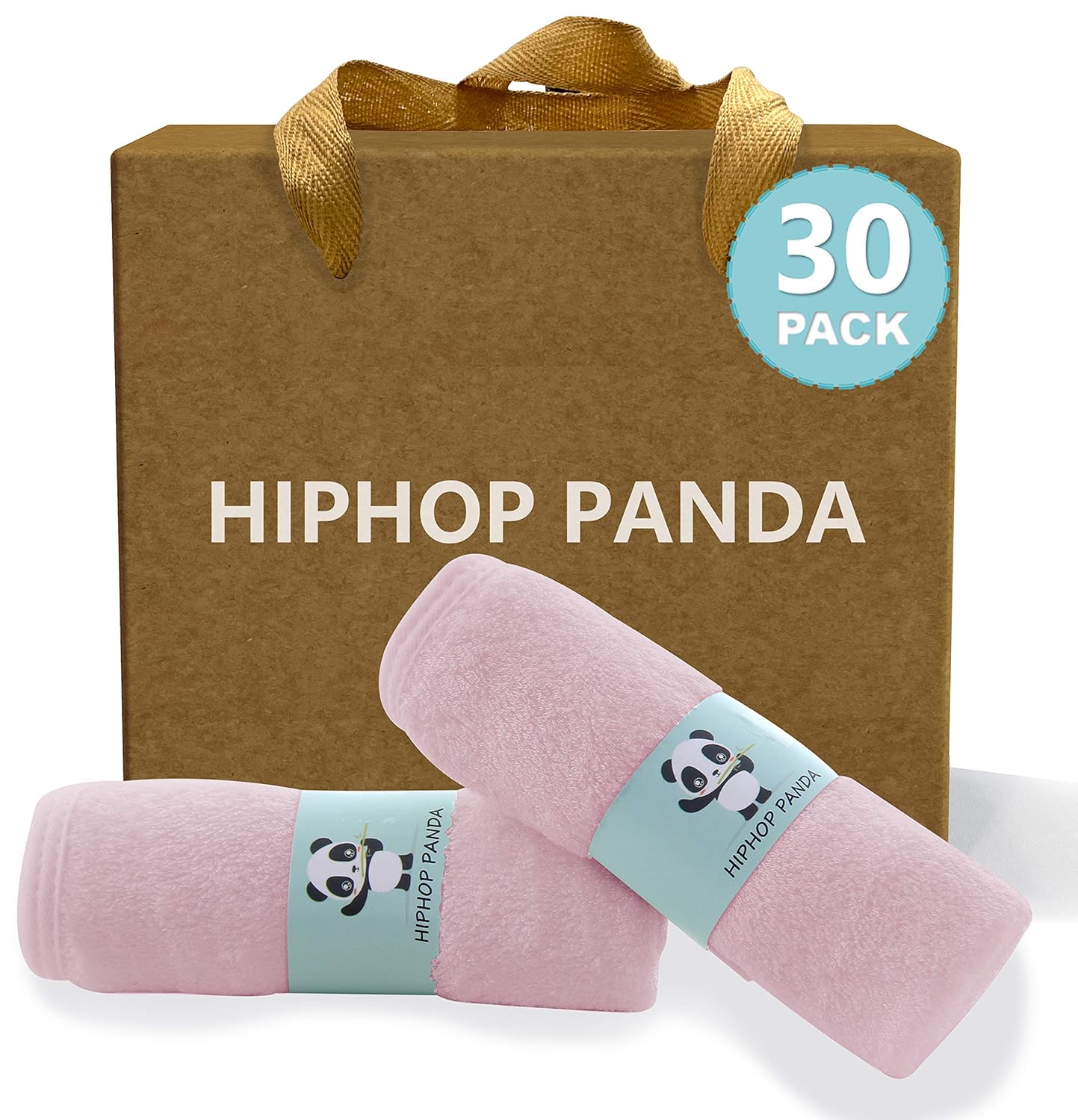 HIPHOP PANDA Baby Washcloths, Rayon Made from Bamboo - 2 Layer Ultra Soft Absorbent Newborn Bath Face Towel - Reusable Baby Wipes for Delicate Skin - Pink, 30 Pack