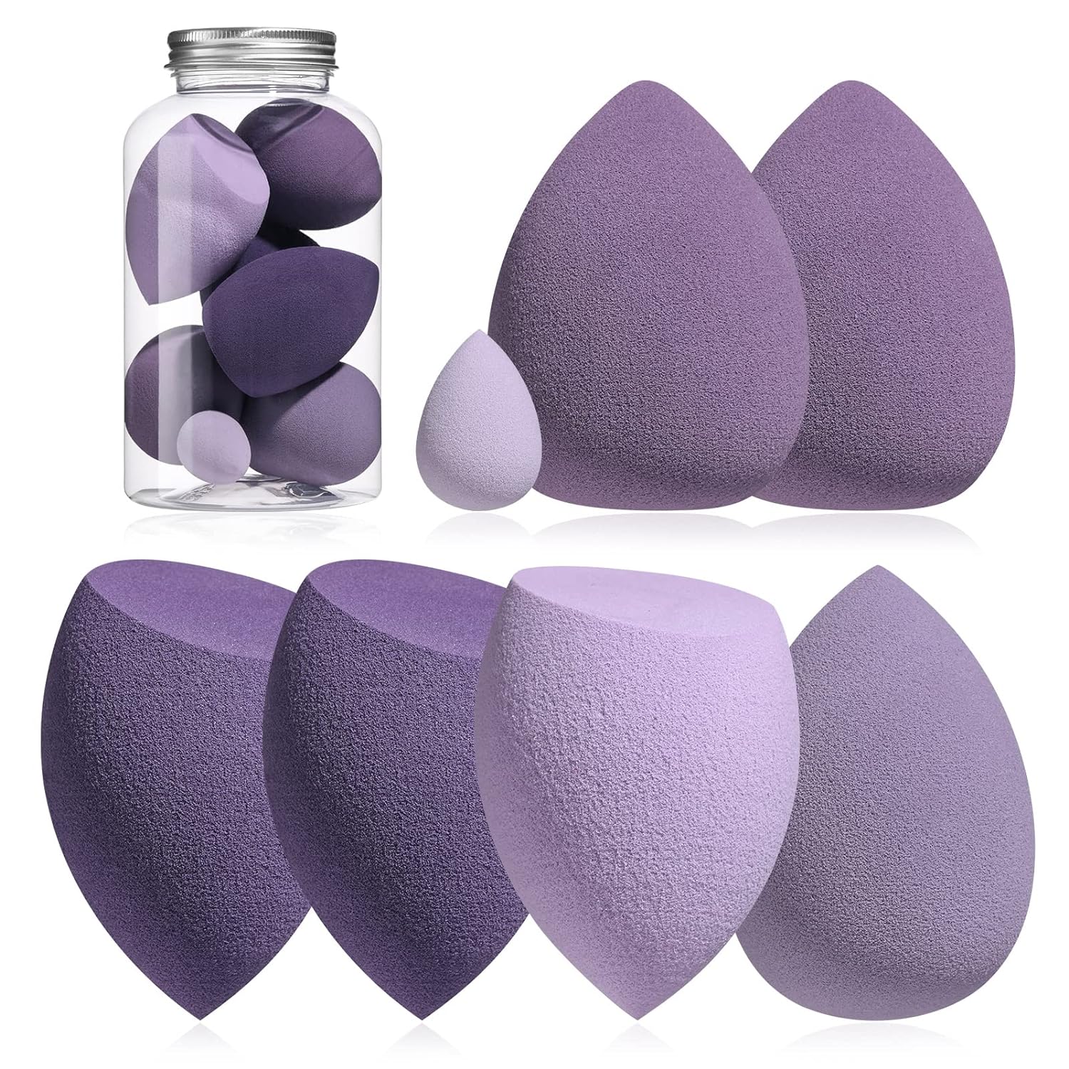 Makeup Sponge Set BS-MALL Blender Sponges 7 Pcs for Liquid, Cream, and Powder, Multi-colored with 1 Mini Makeup Sponge Pink (B-Purple)