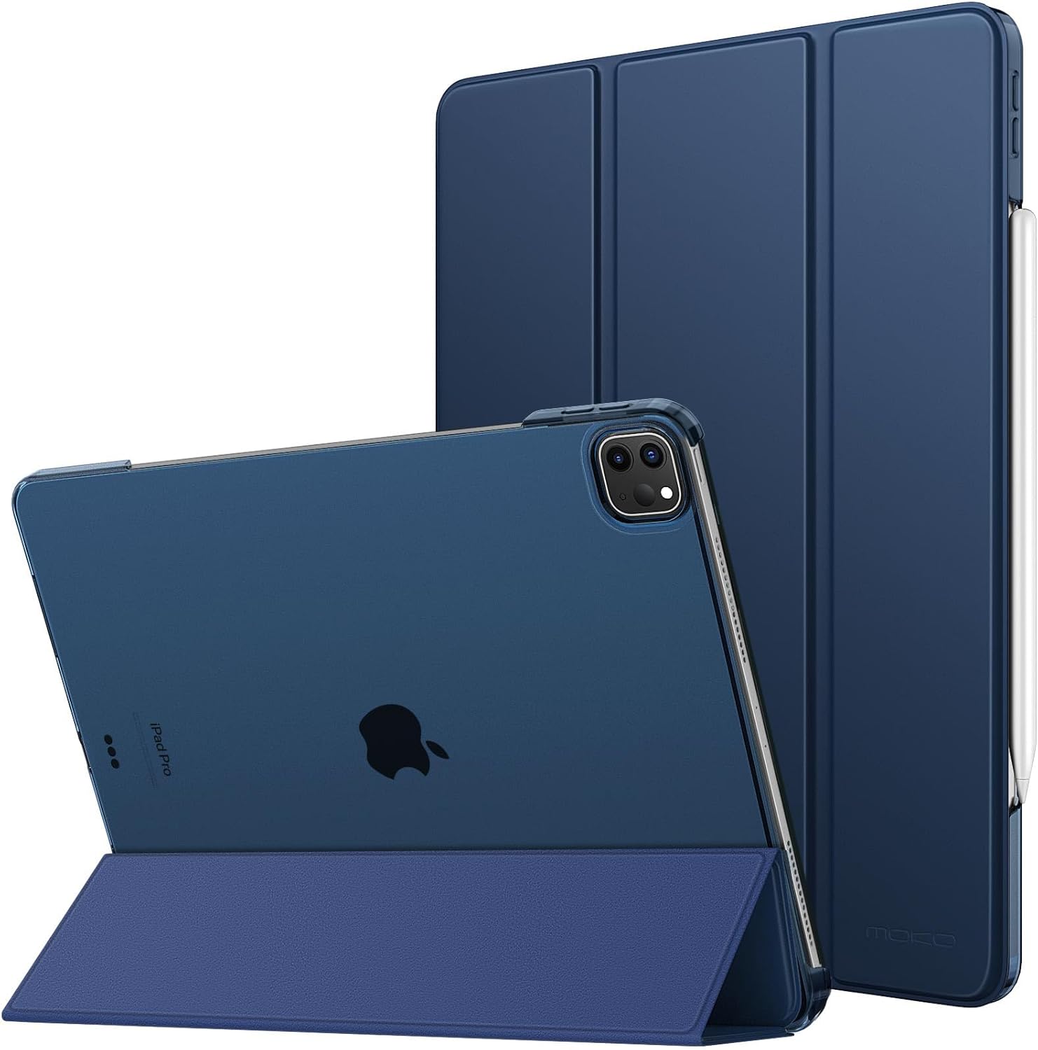 MoKo for iPad Air 13 Inch M2 Case 2024/ iPad Pro 12.9 Case (6th/5th Gen 2022/2021), Slim Smart Shell Translucent Frosted Hard PC Back Cover, Support Touch ID & Pencil Pro/2nd/USB-C, Navy Blue