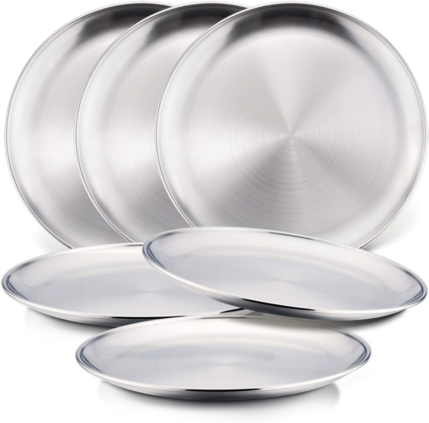 HaWare 6-Piece 18/8 Stainless Steel Plates, Metal 304 Dinner Dishes for Kids Toddlers Children, 8 Inch Feeding Serving Camping Plates, Reusable and Dishwasher Safe