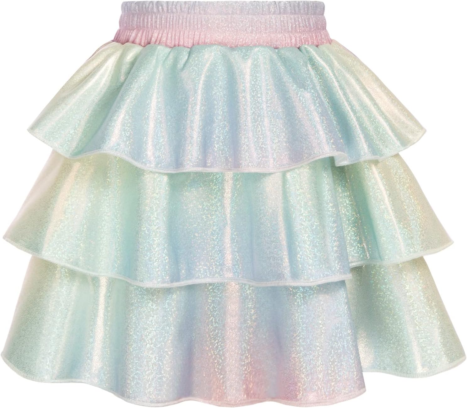 GRACE KARIN Girls Metallic Skirt 3-Layer Ruffle Skirt for Girls 5-14Y