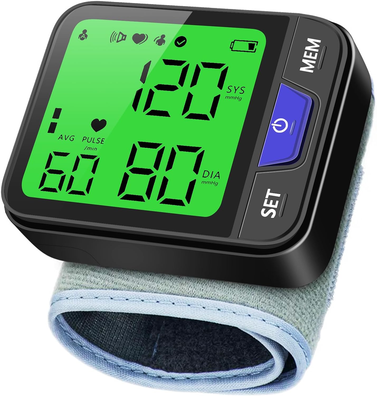 Wrist Blood Pressure Monitor Automatic Wrist Bp Monitor with Voice Digital 3 Color Backlit LCD Display 240 Readings for Dual Users Portable Adjustable Cuff Bp Machine for Home Use