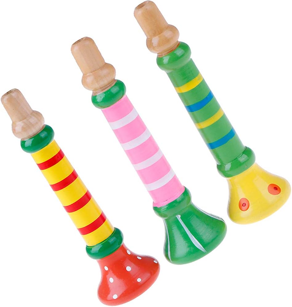 3Pcs Wood Musical Instrument Toys Small Buglet Wooden Vertical Whistle Small Speakers Trumpet Toy Children Toy(Random)