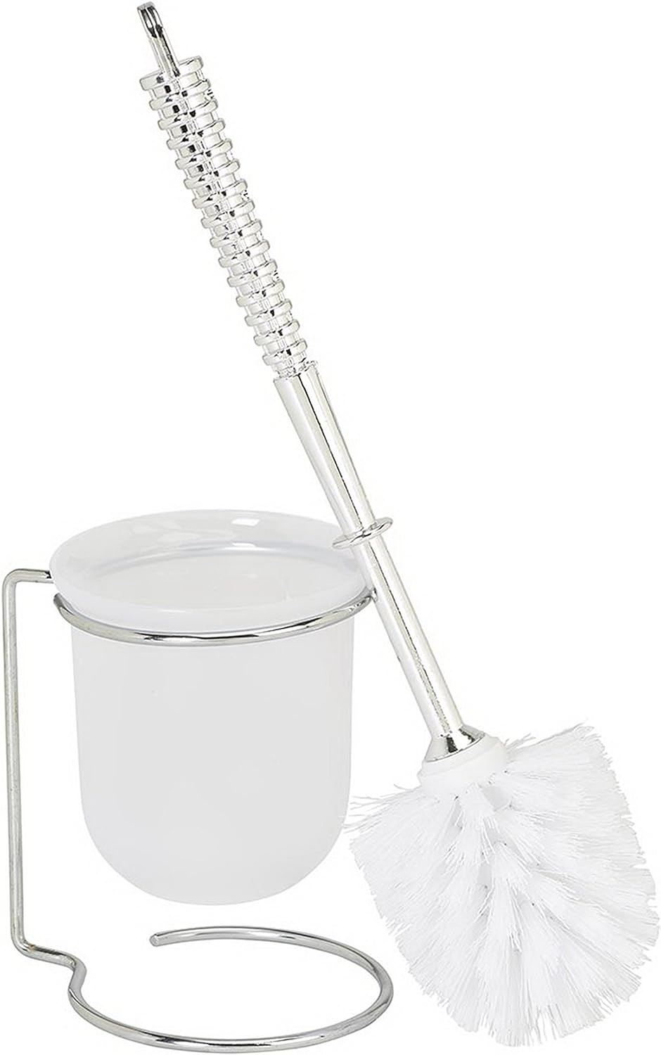 Bath Bliss Steel Holder in Chrome Toilet Brush, Freestanding, Bathroom Storage and Organization, Space Saving, Deep Cleaning, Rust Resistant, Clear (3862) , White