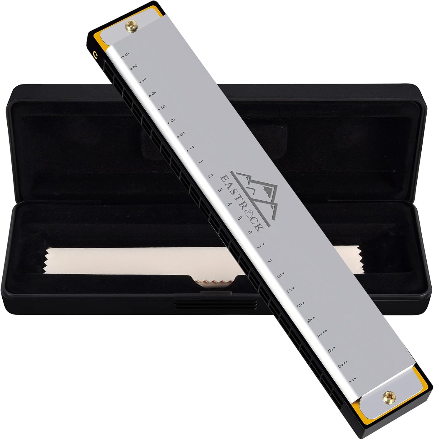 EASTROCK Harmonica, 24-Hole C Key, Professional, Silver, ABS Resin, Stainless Steel, Diatonic, for Beginner & Friends