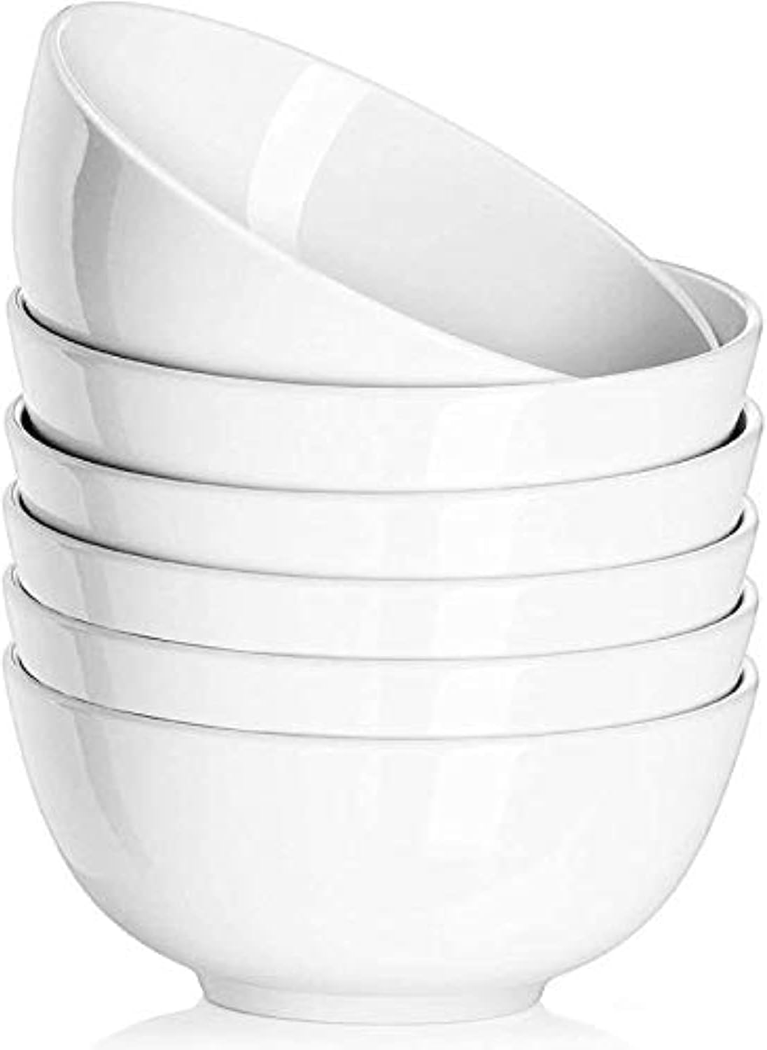 DELLING Ultra-Strong 22 Ounce Soup Bowls, Cereal Bowl, 6 inch Bowls Set, White Ceramic Bowls, White Bowls for Kitchen, Snack Rice Pasta Salad Oatmeal, Set of 6, Dishwasher & Microwave Safe