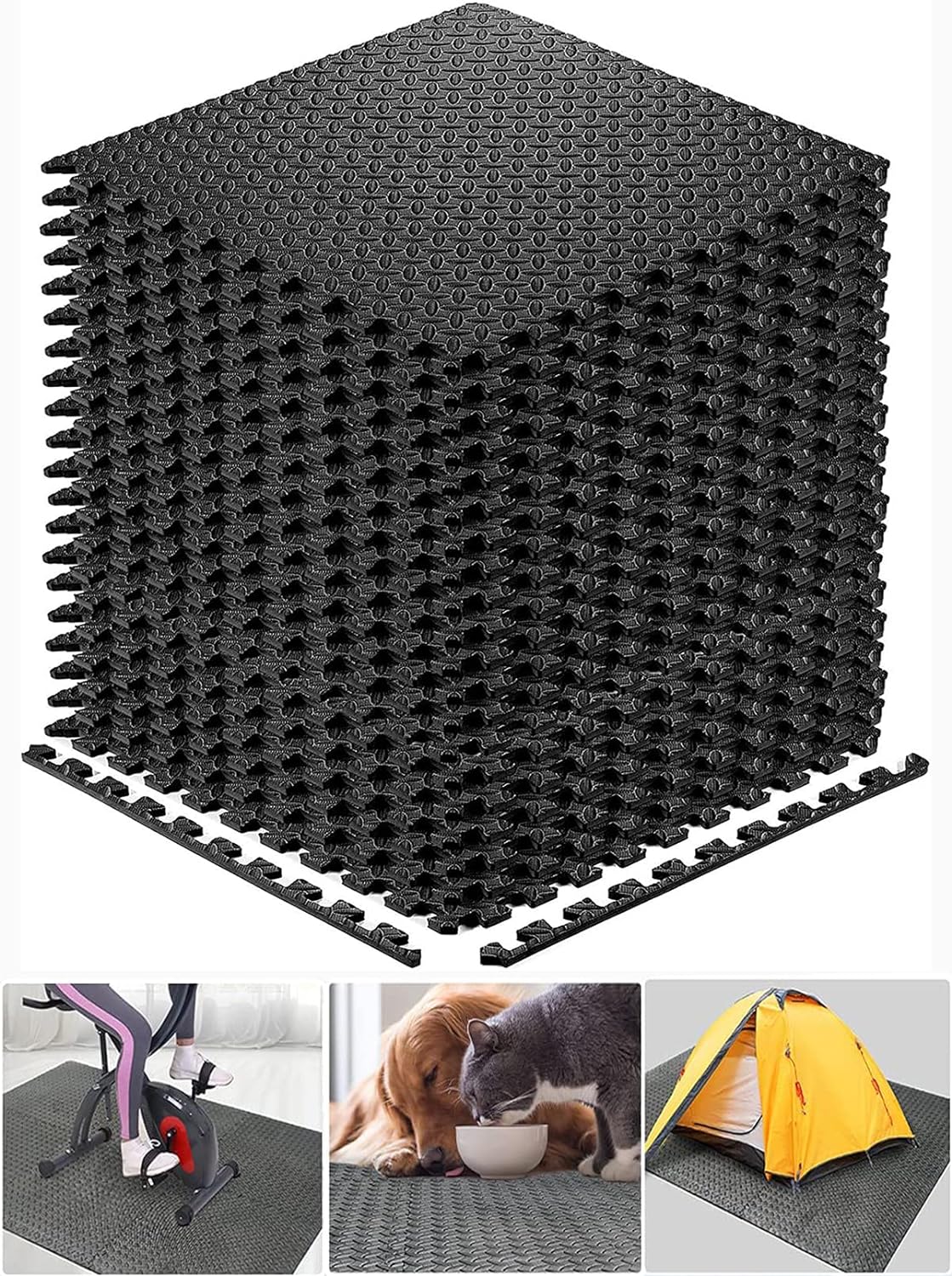 Exercise Mats Puzzle Foam Mats Gym Flooring Mat Cover 20 SQ.FT Interlocking Foam Mats with EVA Foam Floor Tiles for Home Gym Equipment Workouts Black