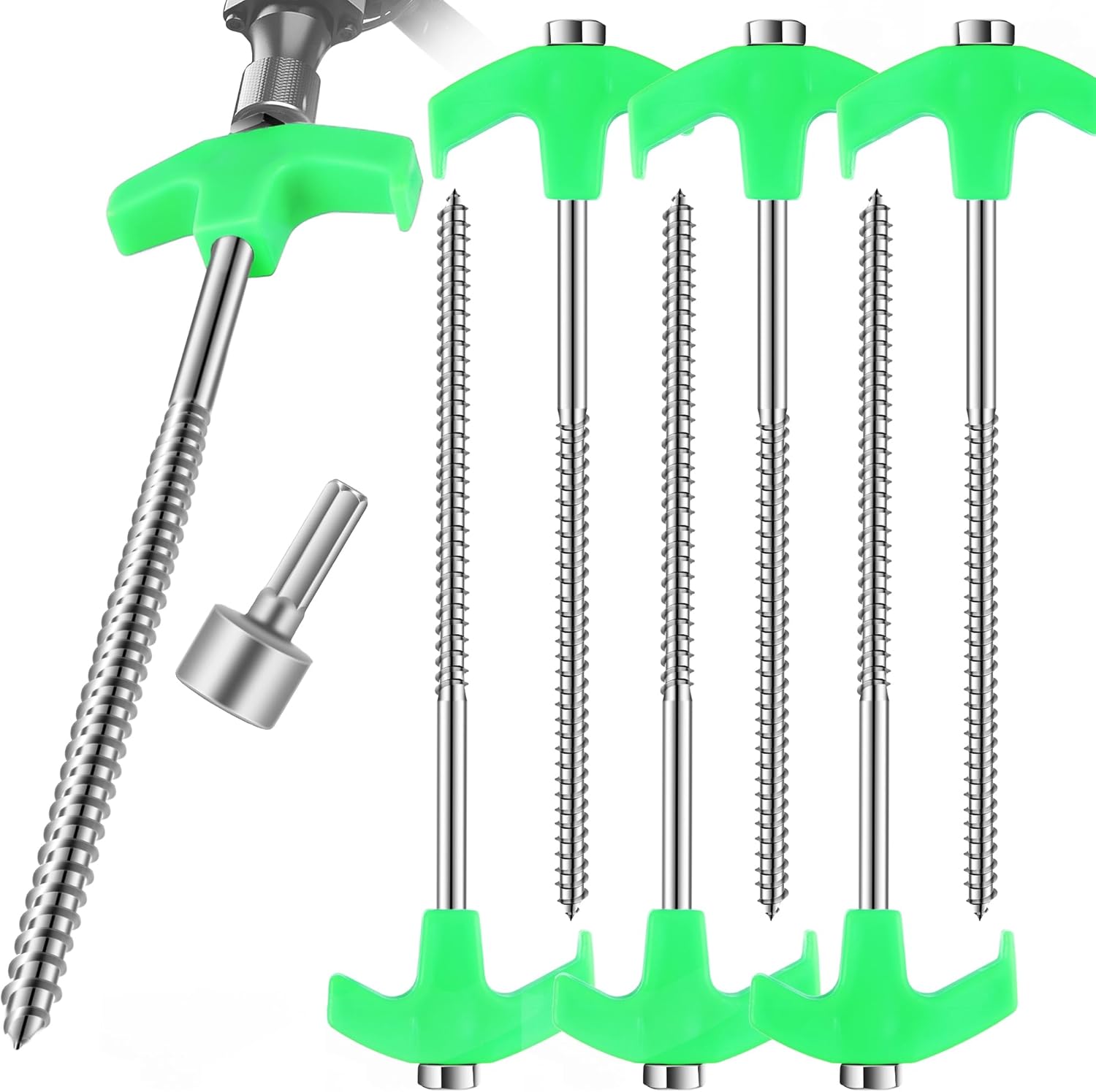 6-Pack Screw in Tent Stakes Heavy Duty, 8Drill in Style Ground Anchor Pegs with Hex Nut Driver.