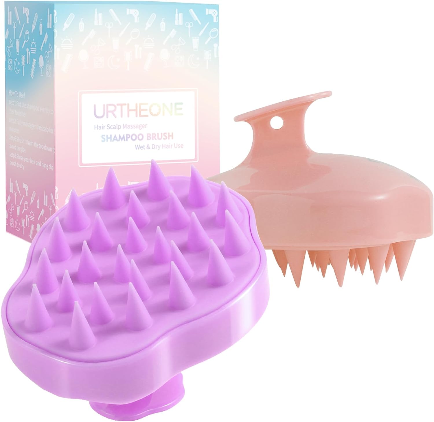 2 Pack Hair Scalp Massager Shampoo Brush,Scalp Scrubber with Soft Silicone Bristles for Hair Growth and Dandruff Removal (Lilac Violet&Salmon Pink)