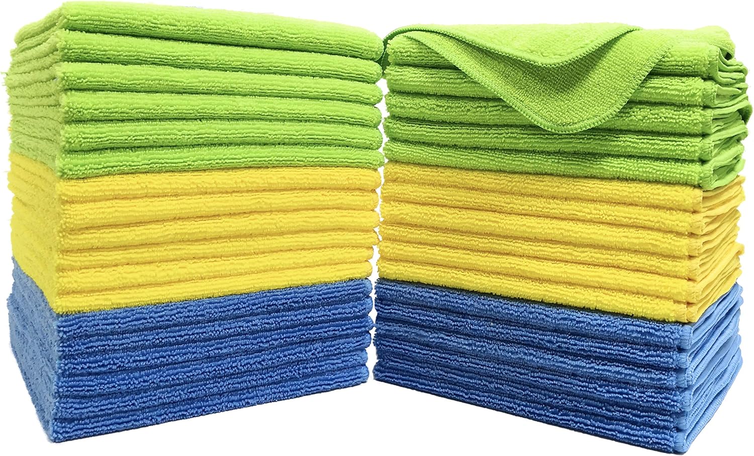 POLYTE Premium Microfiber Cleaning Towel,16x16 in 36 Pack (Blue,Green,Yellow)