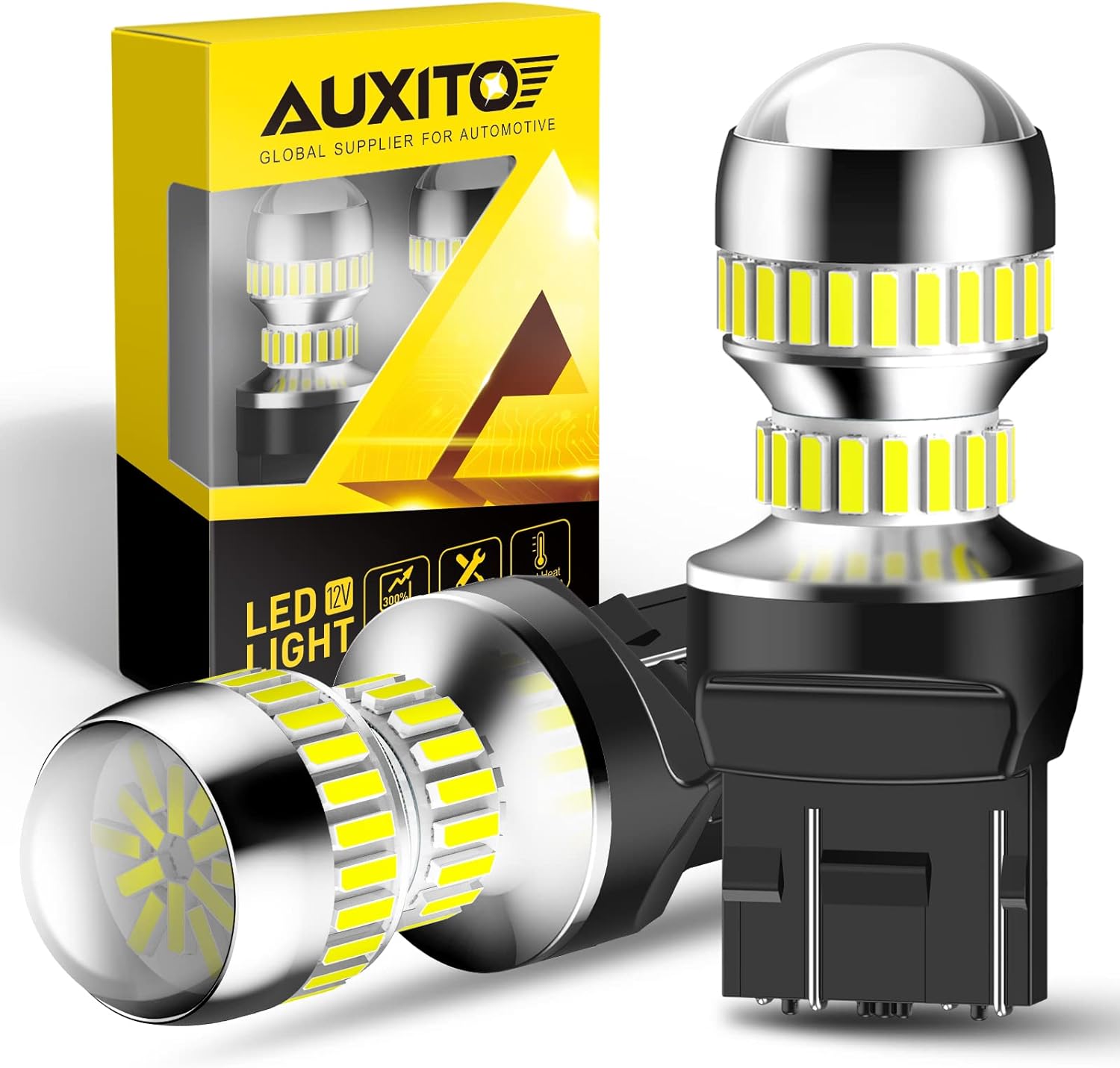 AUXITO Upgraded 7440 7443 LED Bulbs for Reverse Lights T20 7441 7444 LED Replacement Light Kit for Backup Tail Brake Signal Parking DRL Lights, 6000K Xenon White