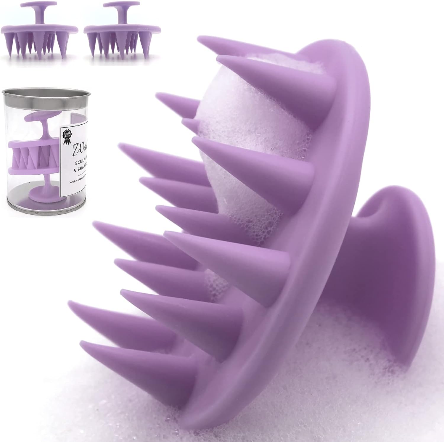 2-pack Mold-free Solid Silicone Hair Scalp Scrubber Massager Shampoo Brush, for Hair Growth Dandruff Itchy Flaky Scalp (Purple)