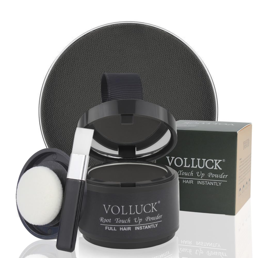 VOLLUCK Root Touch Up Powder Stick for Thinning Hair, Bald Spots, Eyebrows, Beard Line - Black Color Shadow for Women and Men