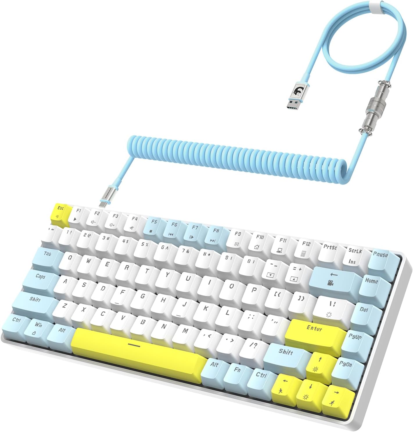 ZIYOU LANG RK-K84 Wired 75% Mechanical Gaming Keyboard Hot Swappable with Rainbow LED Backlit Anti-ghosting TKL 84 Key Custom Coiled C to A Cable Linear Red Switch for PS4 PS5 Xbox PC Mac Gamer(Lemon)