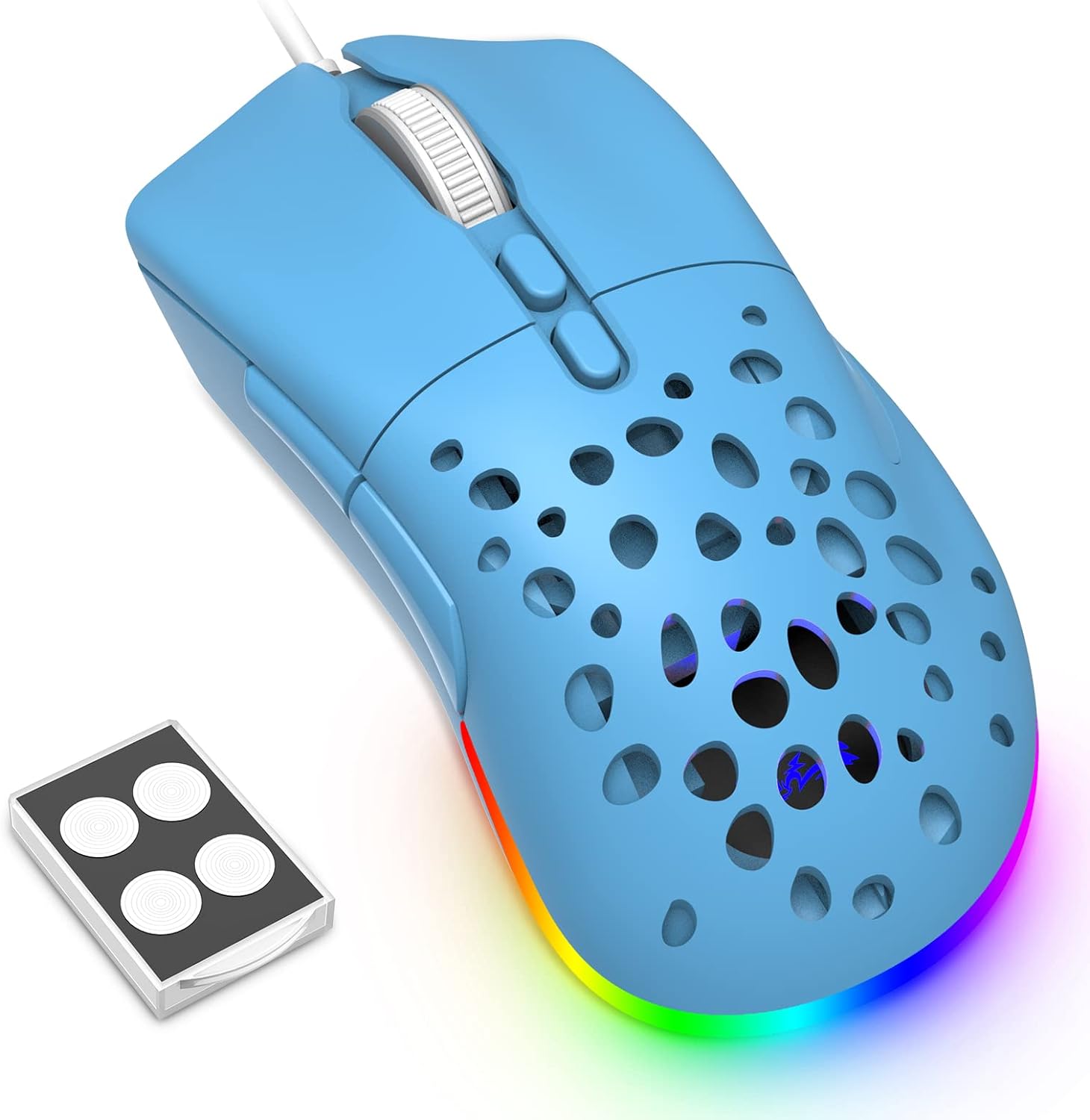 ZIYOU LANG Model D19 RGB Gaming Mouse USB Wired with Multi Chroma Backlit Adjustable 12000Dpi Detachable Rear Cover Weight Tune Ergonomic Honeycomb Shell Optical Sensor 7Button for PC Mac Gamer(Blue)