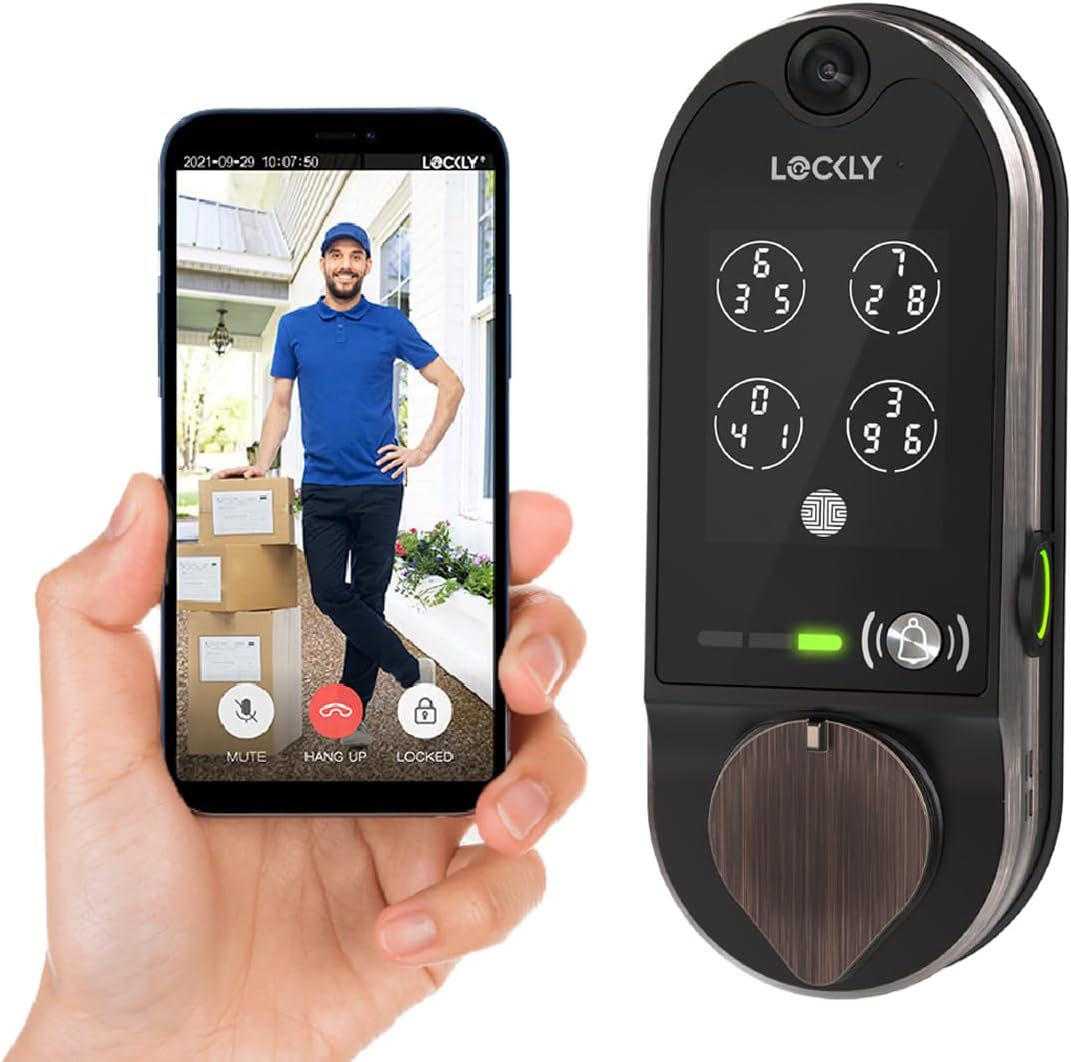 Lockly Vision, Video Doorbell Smart Deadbolt, Keyless Entry, Digital Keypad, 3D Biometric Fingerprint Sensor, HD Video, No Monthly Fee, Free SD Card - Venetian Bronze (PGD798VB)