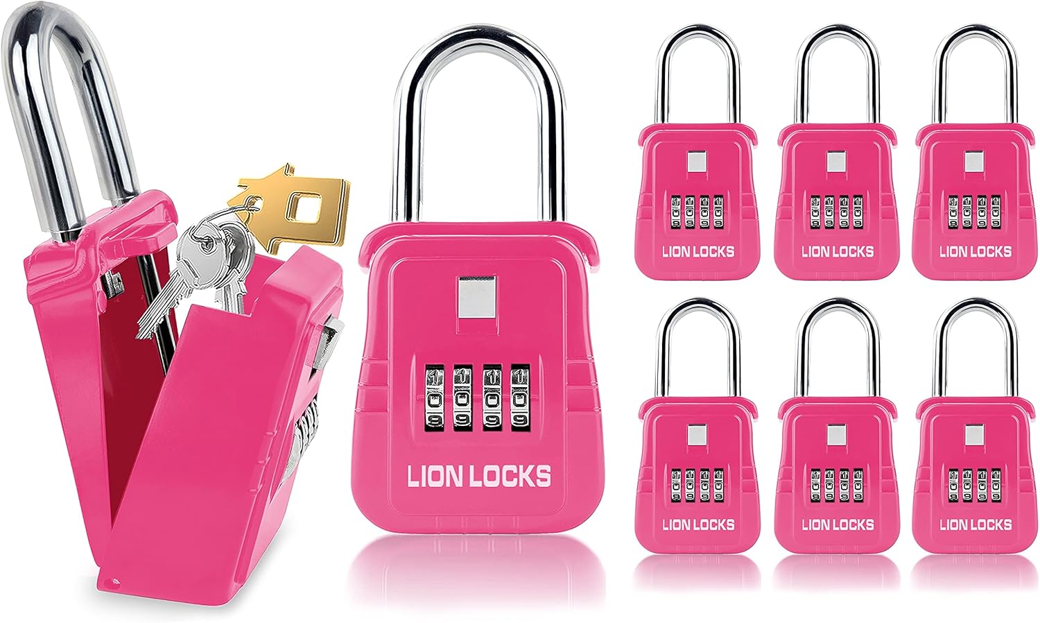 1500 Key Storage Lockbox, Set-Your-Own Code Lock Portable Key Holder, Rust-Proof Secure Outdoor Key Safe, Hide-a-Key Safe Box Lock Box, Construction (6-Pack/Pink)