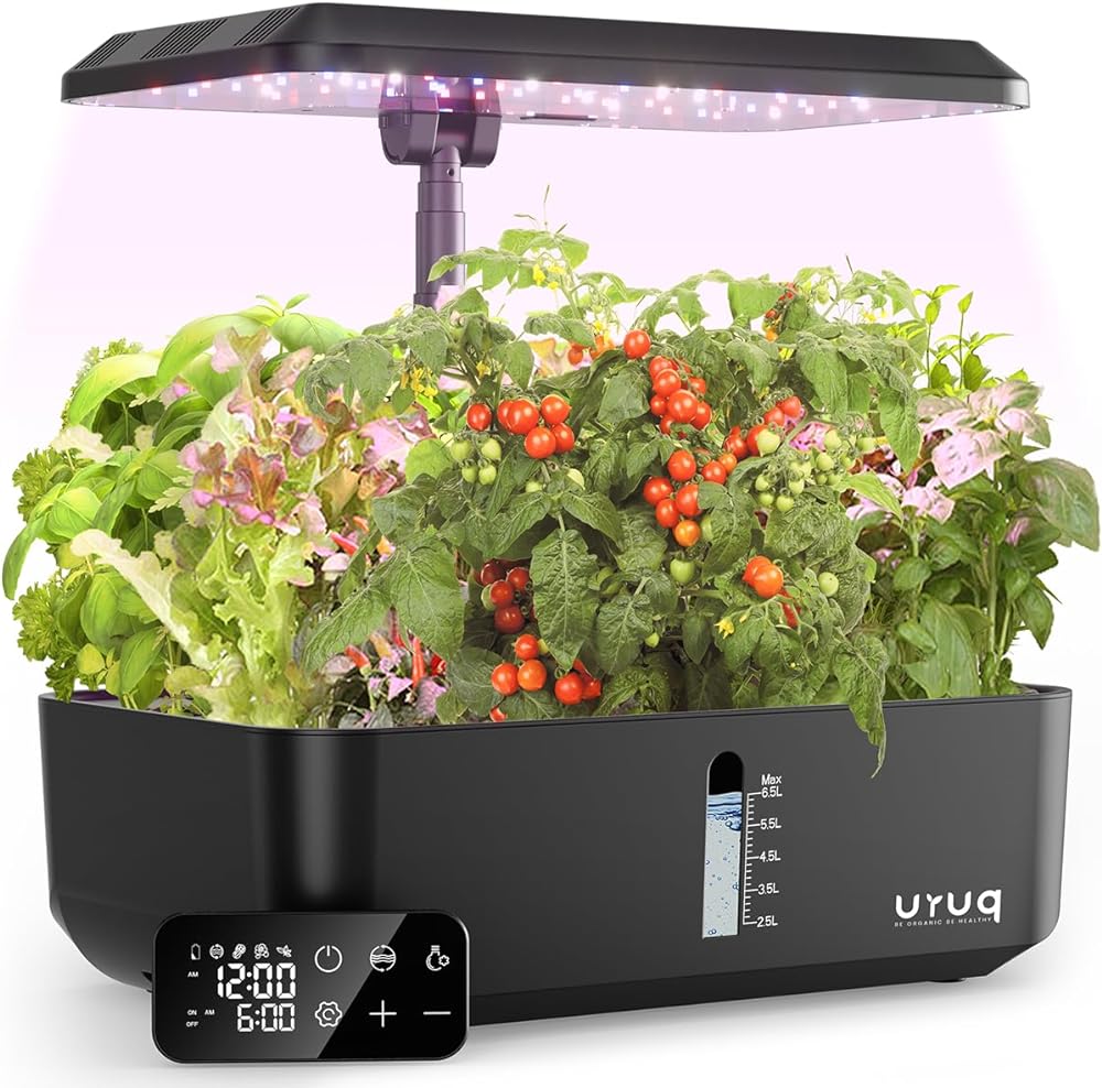 Hydroponics Growing System Garden: 12 Pods Indoor Gardening System with Remote Control LED Grow Light Height Adjustable Quiet Plants Germination Kit - Gardening Gifts Black