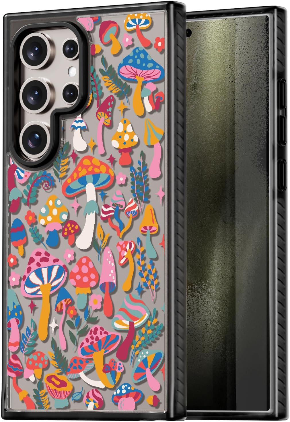 Compatible for Samsung Galaxy S24 Ultra Case Cute Aesthetic - Fashion Funny Mushroom Jungle Print Cover - Durable Shockproof Protective Phone Case 6.8 Black