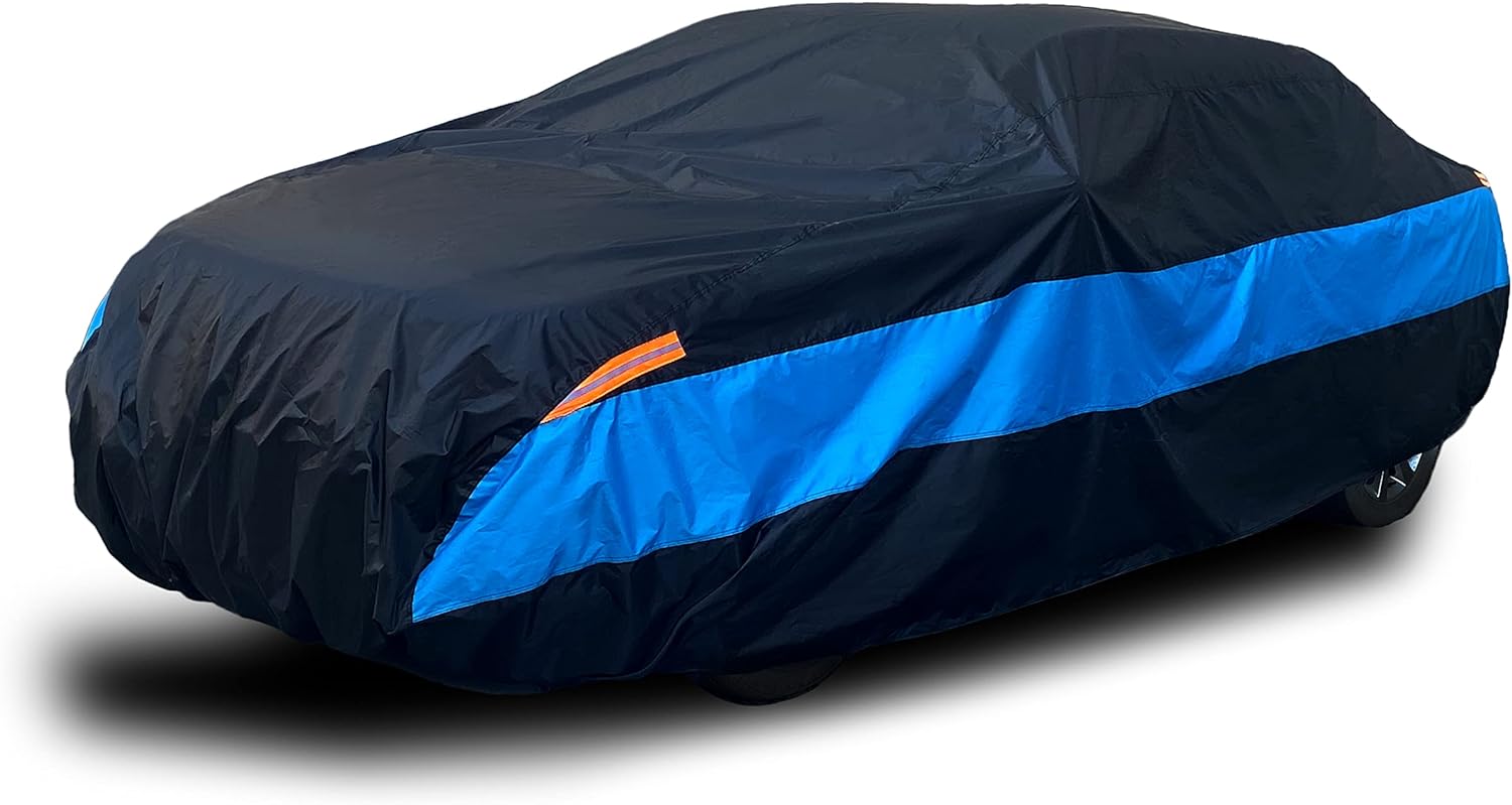 Outdoor Car Cover All Weather Waterproof Windproof Snowproof UV Protection Full car Cover, Universal Fit for Sedan (Fit Sedan Length 186-193 inch, Bule)