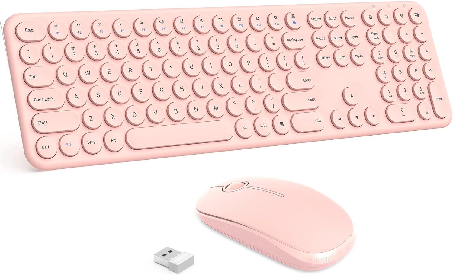 Pink Wireless Keyboard and Mouse, Vssoplor 2.4GHz Compact Full Size Wireless Keyboard and Mouse Set with 3 DPI for Windows, Laptop, PC, Computer - Round Keycaps (Rose Pink)