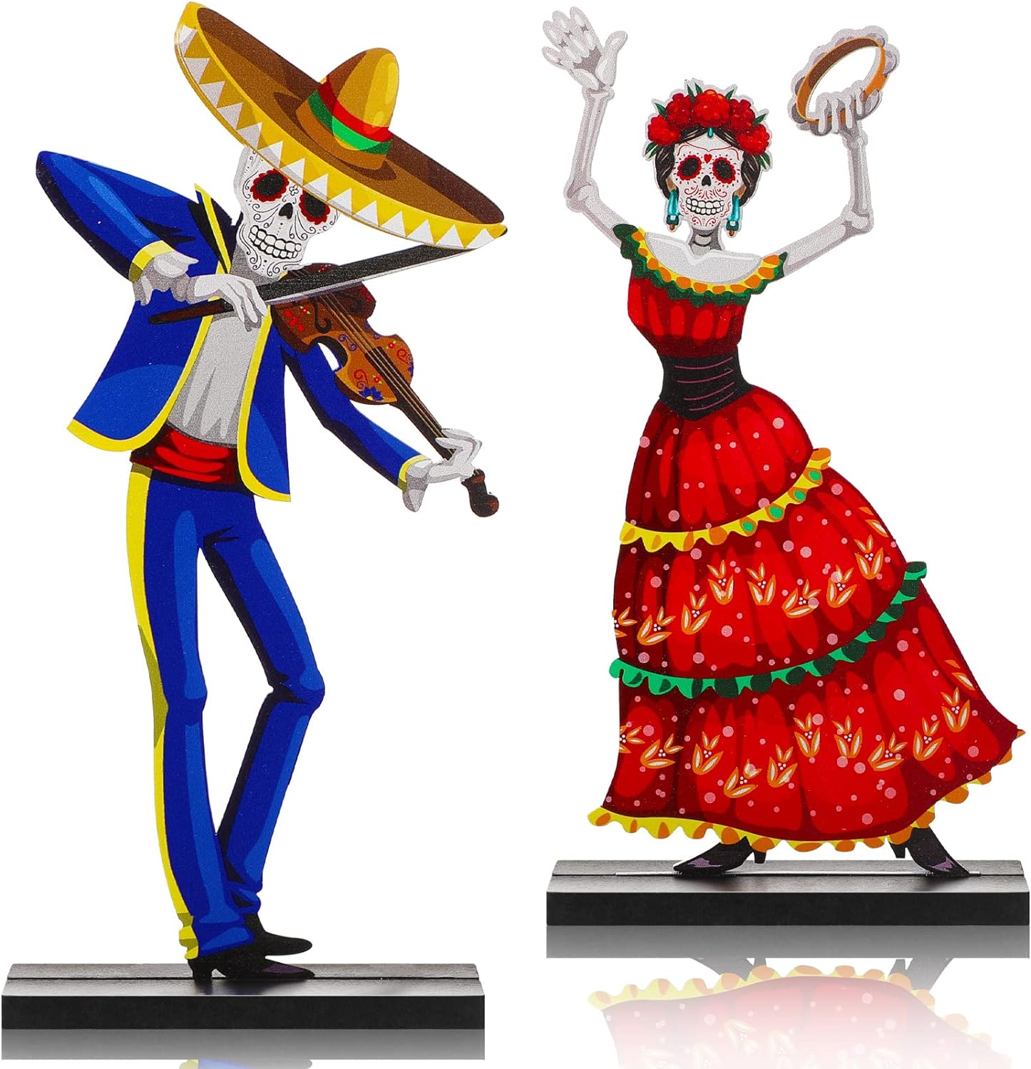 2 Pieces Day of the Dead Centerpiece Wooden Sugar Skull Signs Dancing Couple Sugar Skull Decor Day of the Dead Decor Mexican Dia De Los Muertos Decorations for Table Halloween Party (Skull Style)