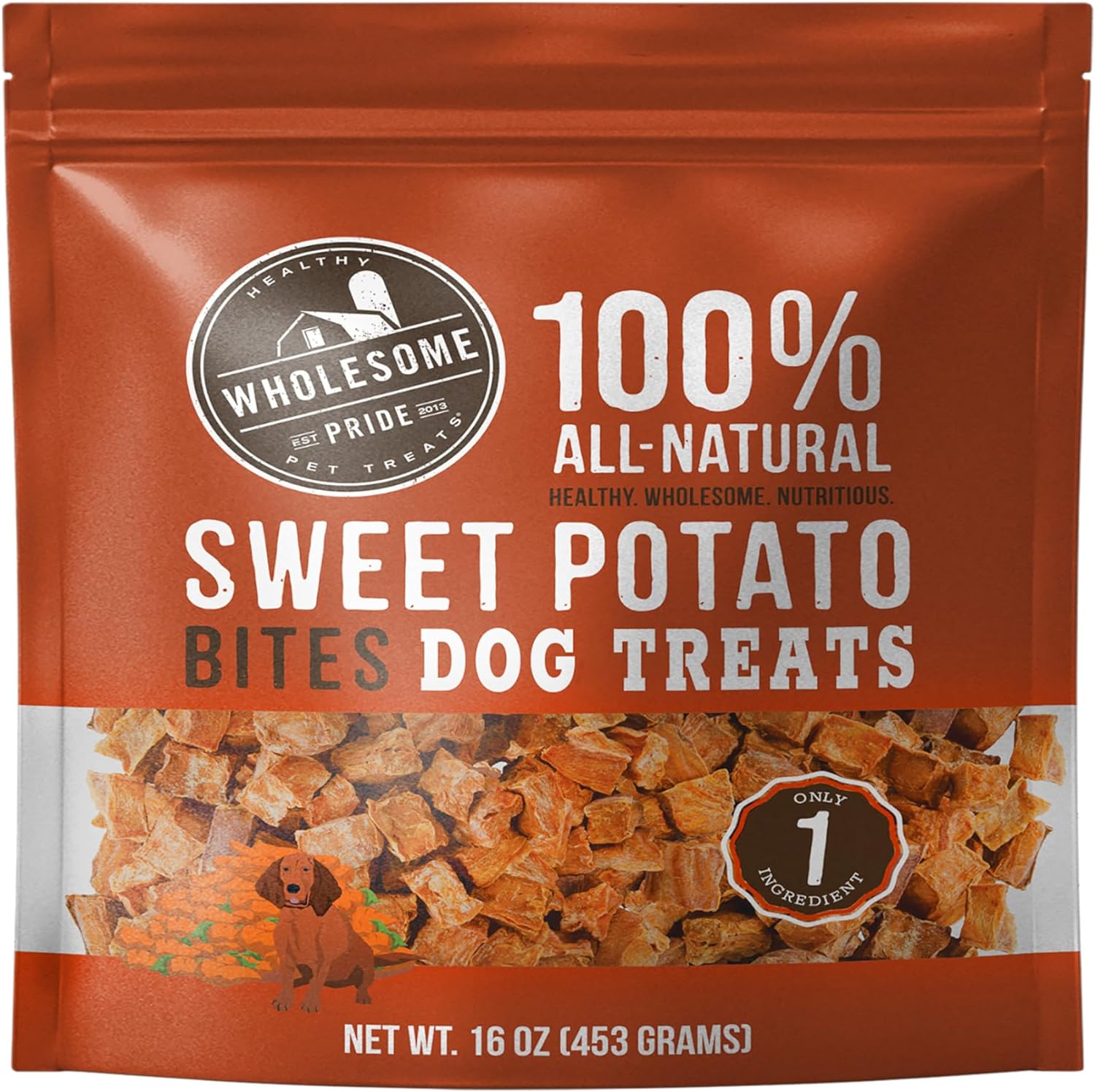 Wholesome Pride Sweet Potato Bites 100% All-Natural Single Ingredient Dog Treats, 16 oz