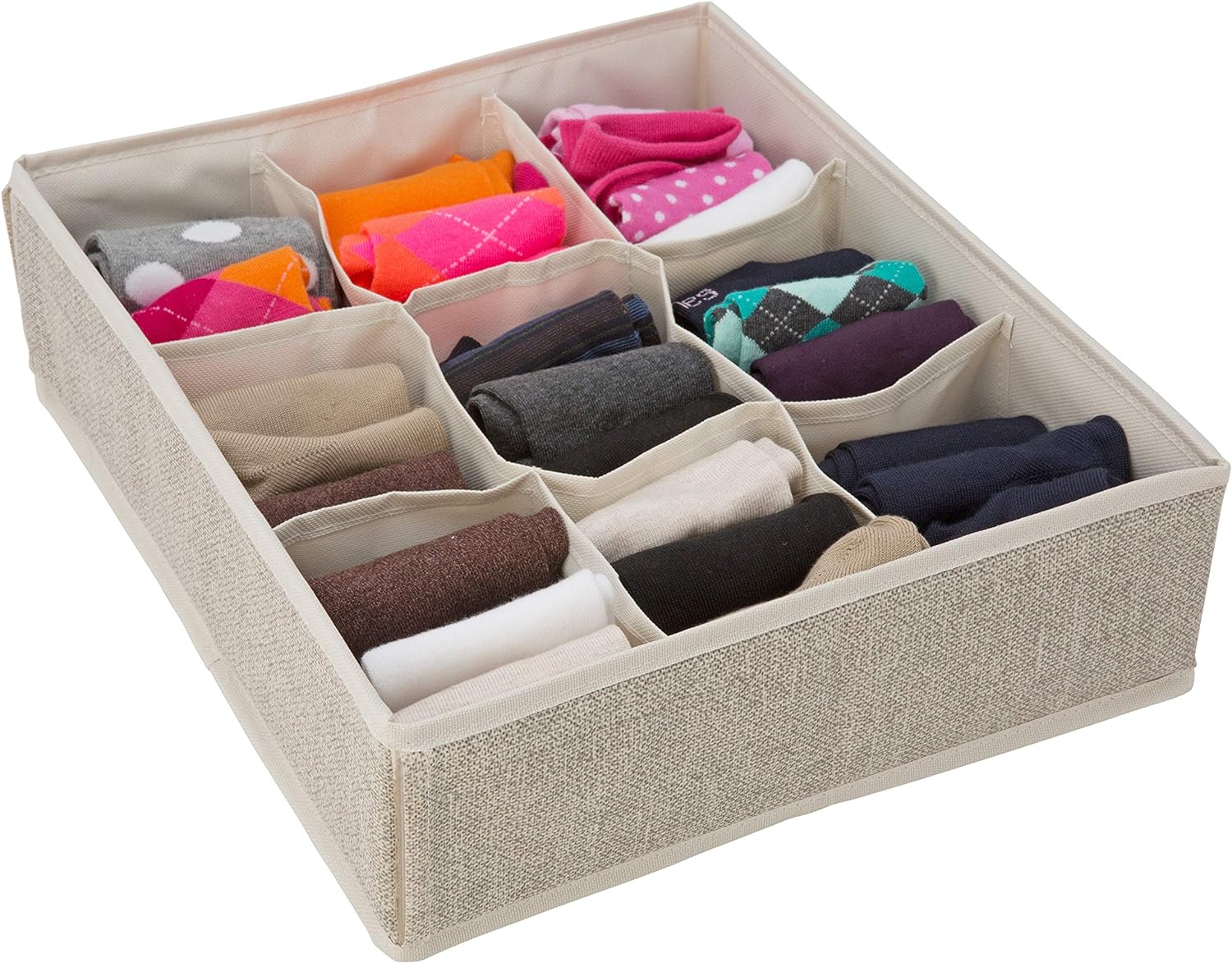 Simplify 9 Compartment Drawer Organizer, Good for Socks, Bras, Ties, Camis, Baby Clothes & Accessories, Beige