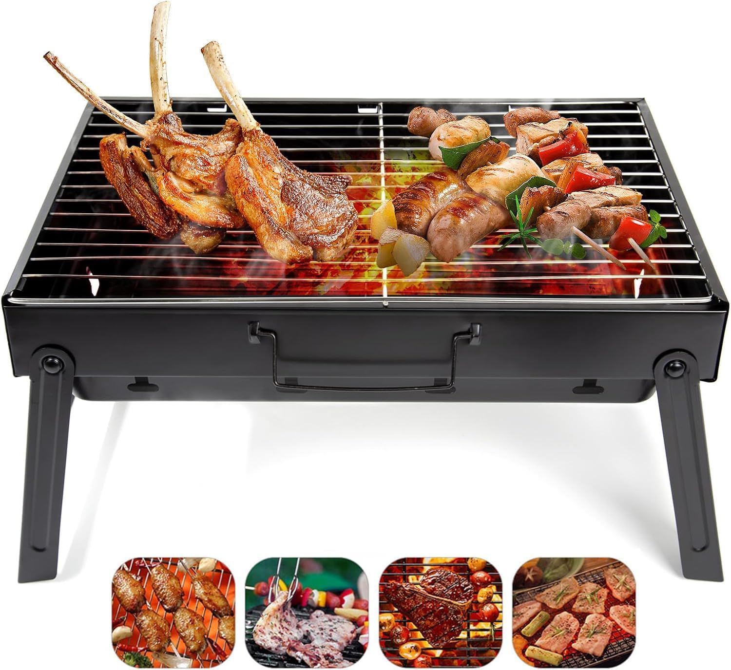 Folding Portable Barbecue Charcoal Grill, Barbecue Desk Tabletop Outdoor Stainless Steel Smoker BBQ for Outdoor Cooking Camping Picnics Beach (M1)