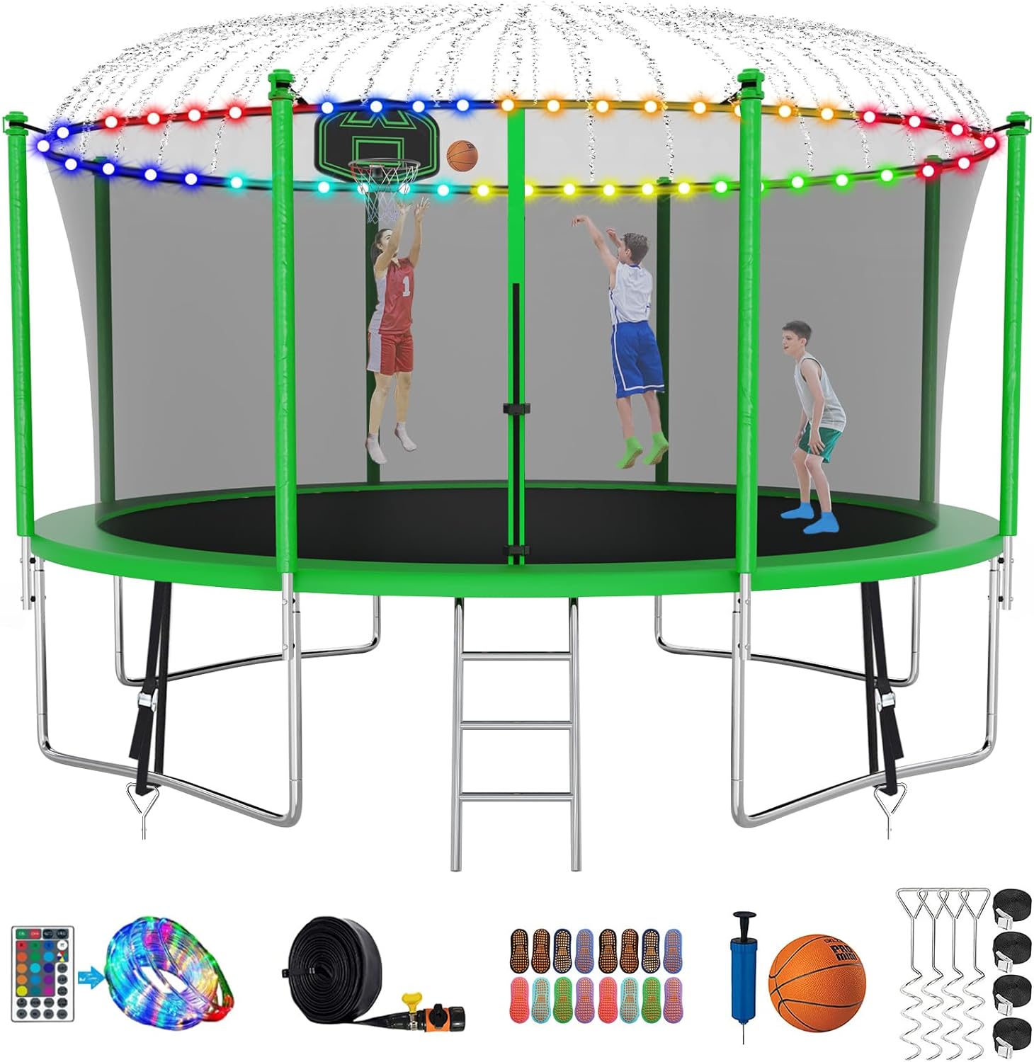 Tranpoline 1500LBS 16 15 14 12 10 8 FT Tranpoline for 7-10 Kids and Adults, Windproof Outdoor Tranpoline with Enclosure Net, Basketball Hoop, Easy to Install & Last Long - ASTM Approved