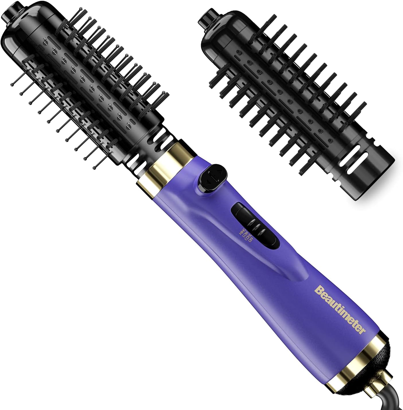 Beautimeter 3-in-1 Hot Air Spin Brush Kit for Styling and Frizz Control, Negative Ionic Blow Hair Dryer Volumizer, 2 Detachable Auto-Rotating Curling Brush,Round