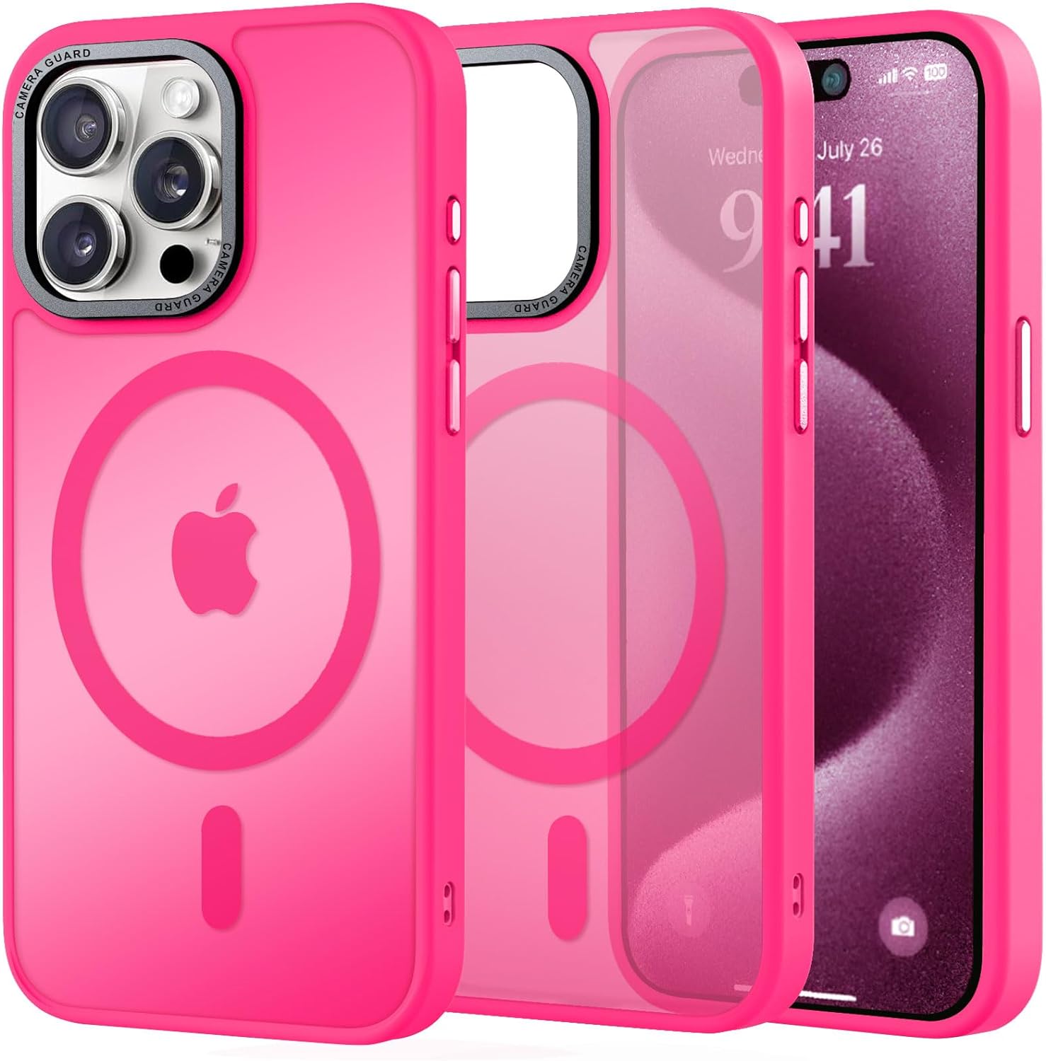 Vooii Strong Magnetic for iPhone 15 Pro Max Case, [Compatible with Magsafe] [13FT Military Grade Drop Protection] Slim Shockproof Translucent Matte Case for iPhone 15 Pro Max 6.7 inch - Hot Pink