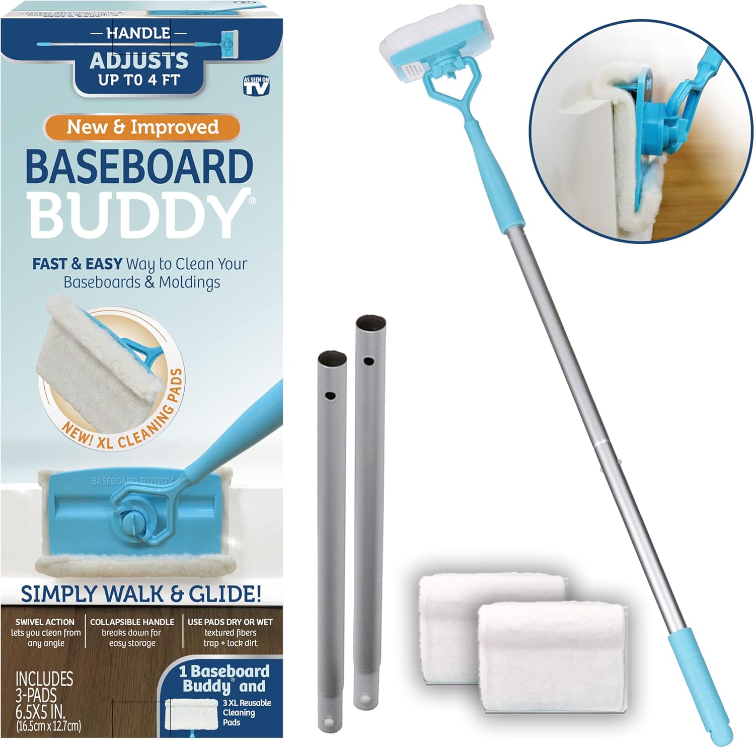 Baseboard Buddy  Baseboard & Molding Cleaning Tool! includes 1 Baseboard Buddy and 3 Reusable Cleaning Pads, As Seen on TV